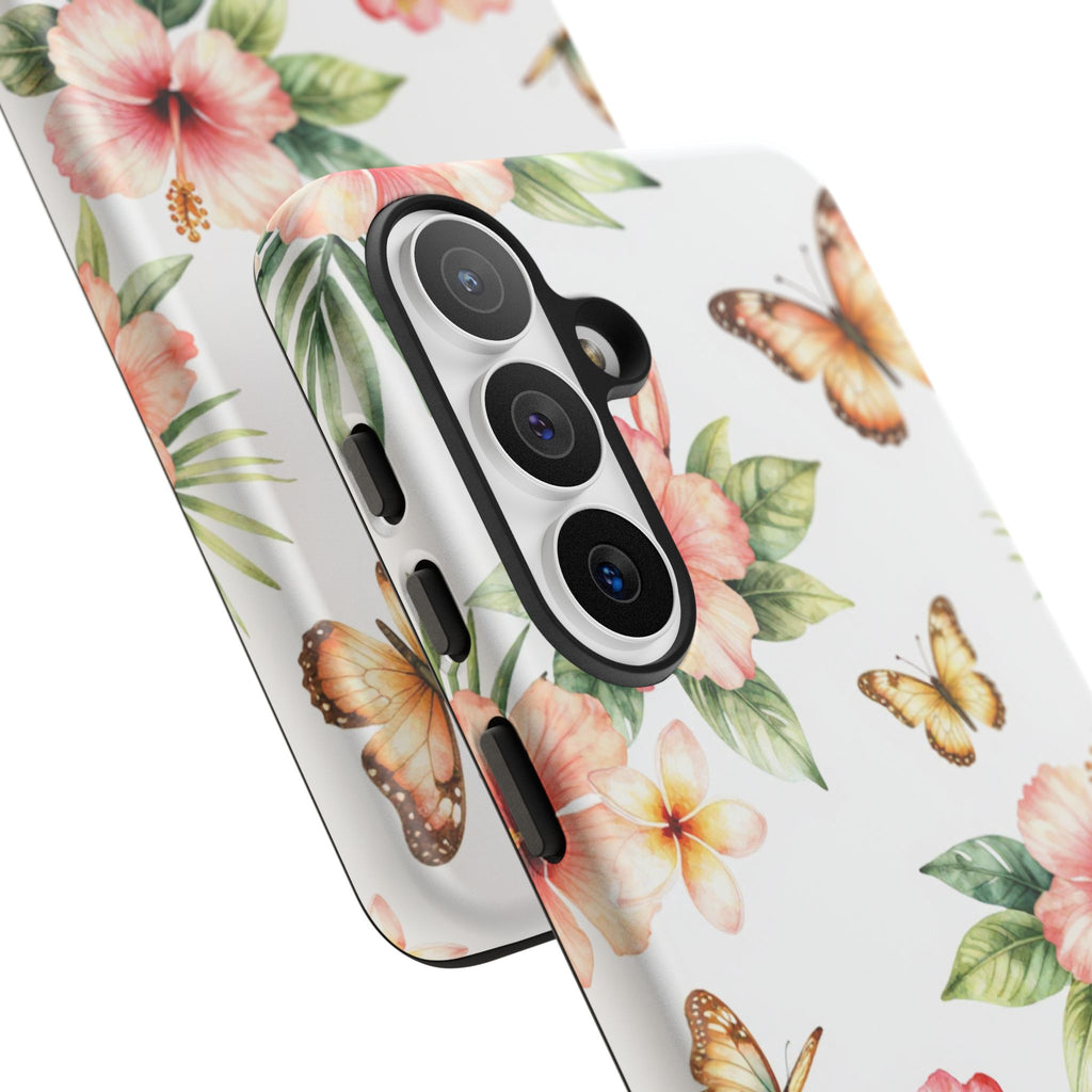 Floral Butterflies Tough Phone Case – Tropical Hibiscus Protective Cover