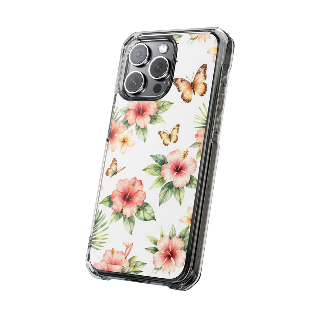 Clear Impact Phone Case — Tropical Hibiscus & Butterfly Magnetic Protective Cover