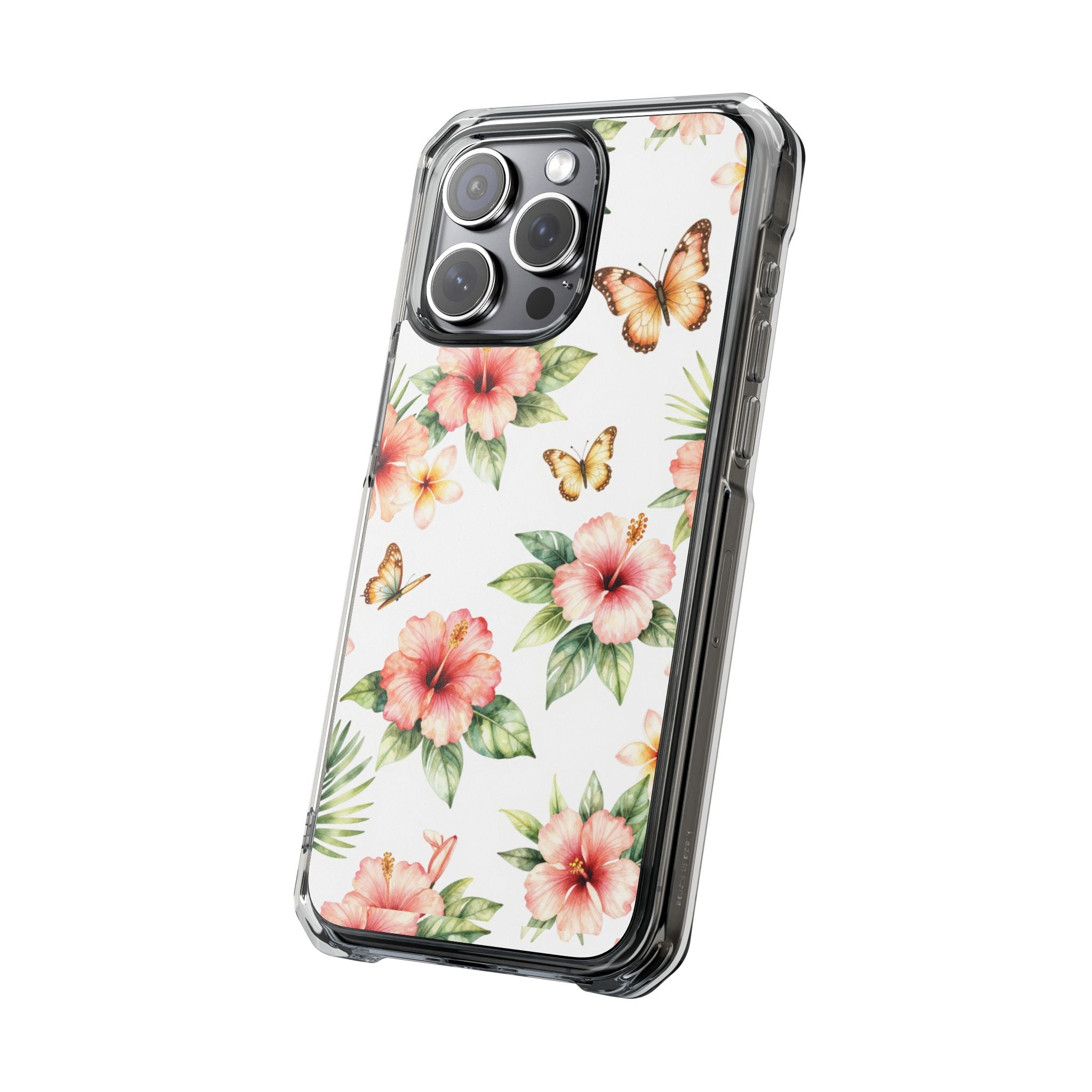 Clear Impact Phone Case — Tropical Hibiscus & Butterfly Magnetic Protective Cover