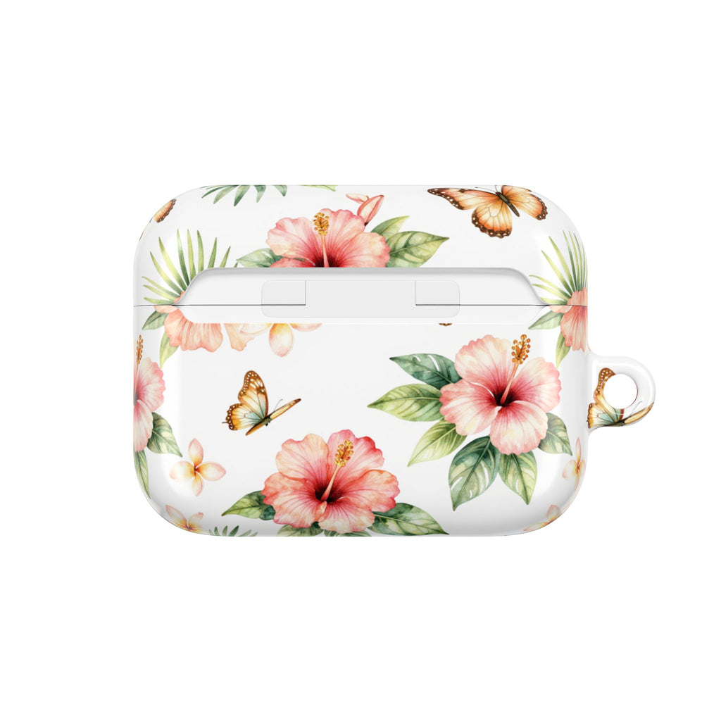 Hibiscus & Butterfly AirPod Case — Floral Protective Earbuds Cover