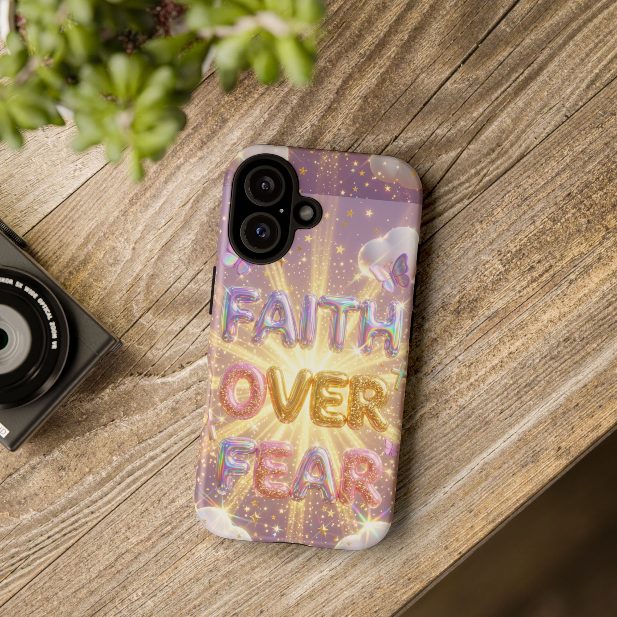 Faith Over Fear Glitter Phone Case — Inspirational Protective iPhone Cover