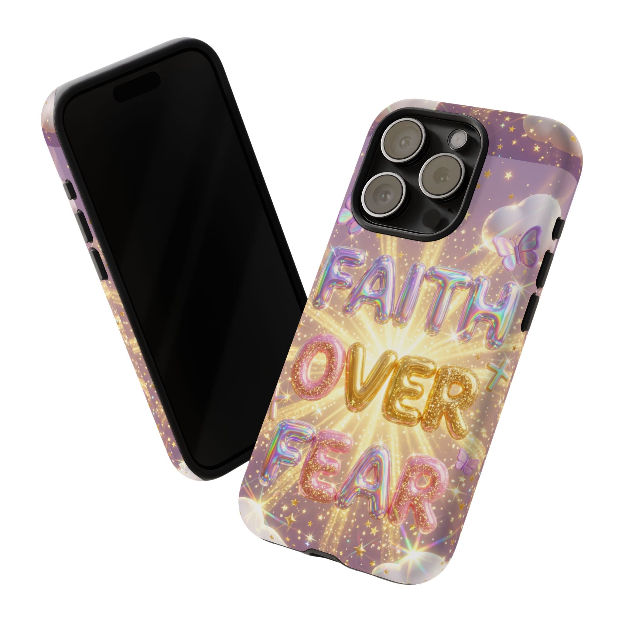 Faith Over Fear Glitter Phone Case — Inspirational Protective iPhone Cover