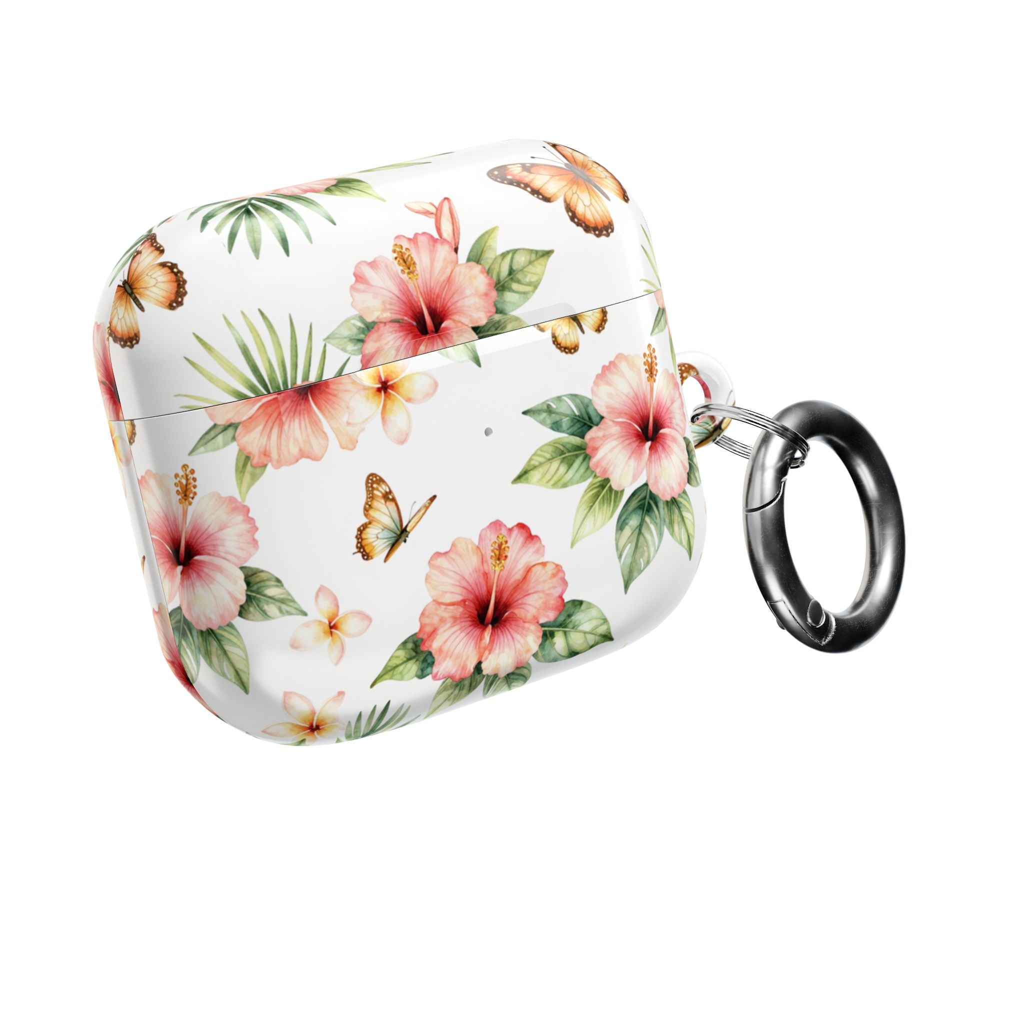 Hibiscus & Butterfly AirPod Case — Floral Protective Earbuds Cover