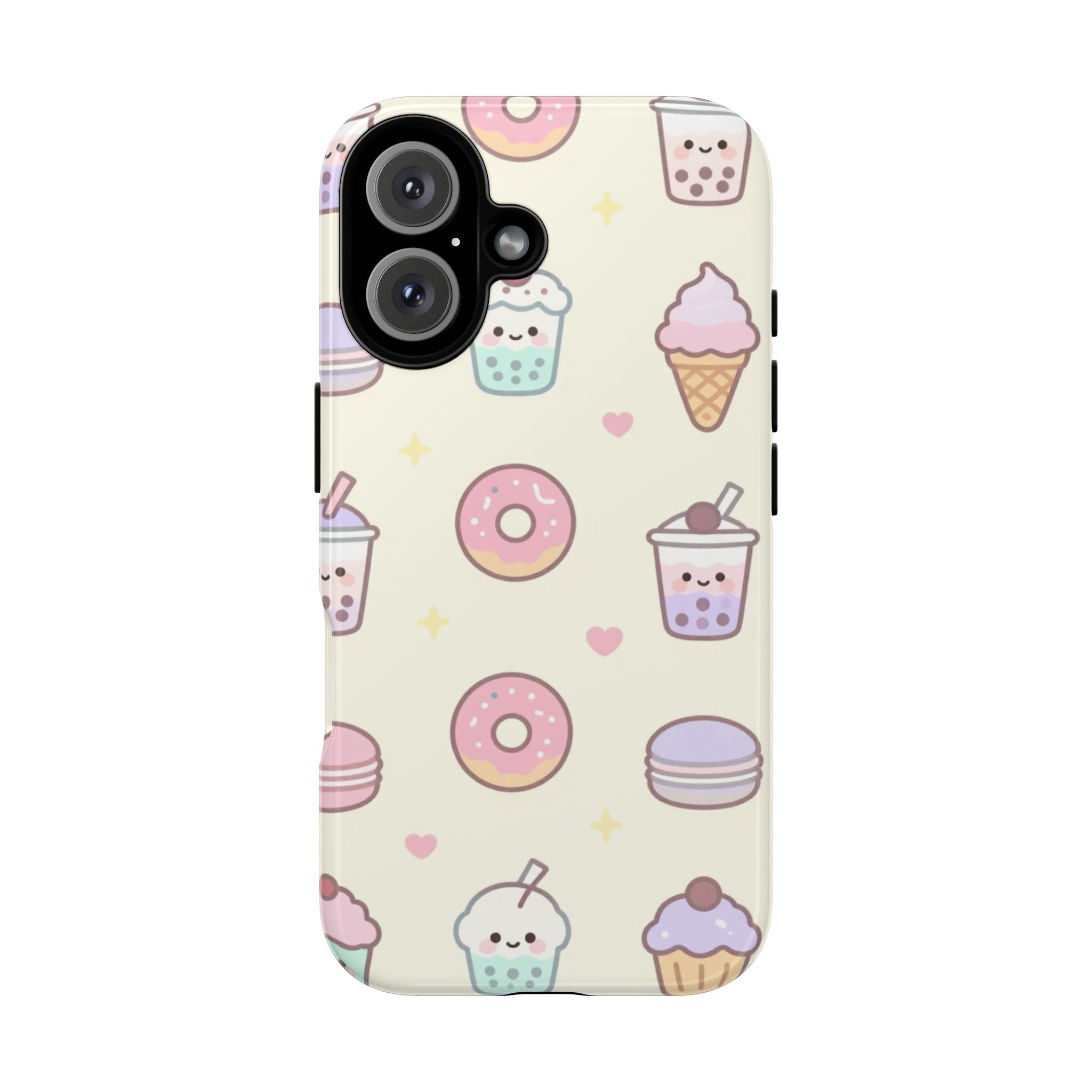 Kawaii Sweets Pattern Phone Case — Cute Donut, Cupcake & Bubble Tea Tough Case