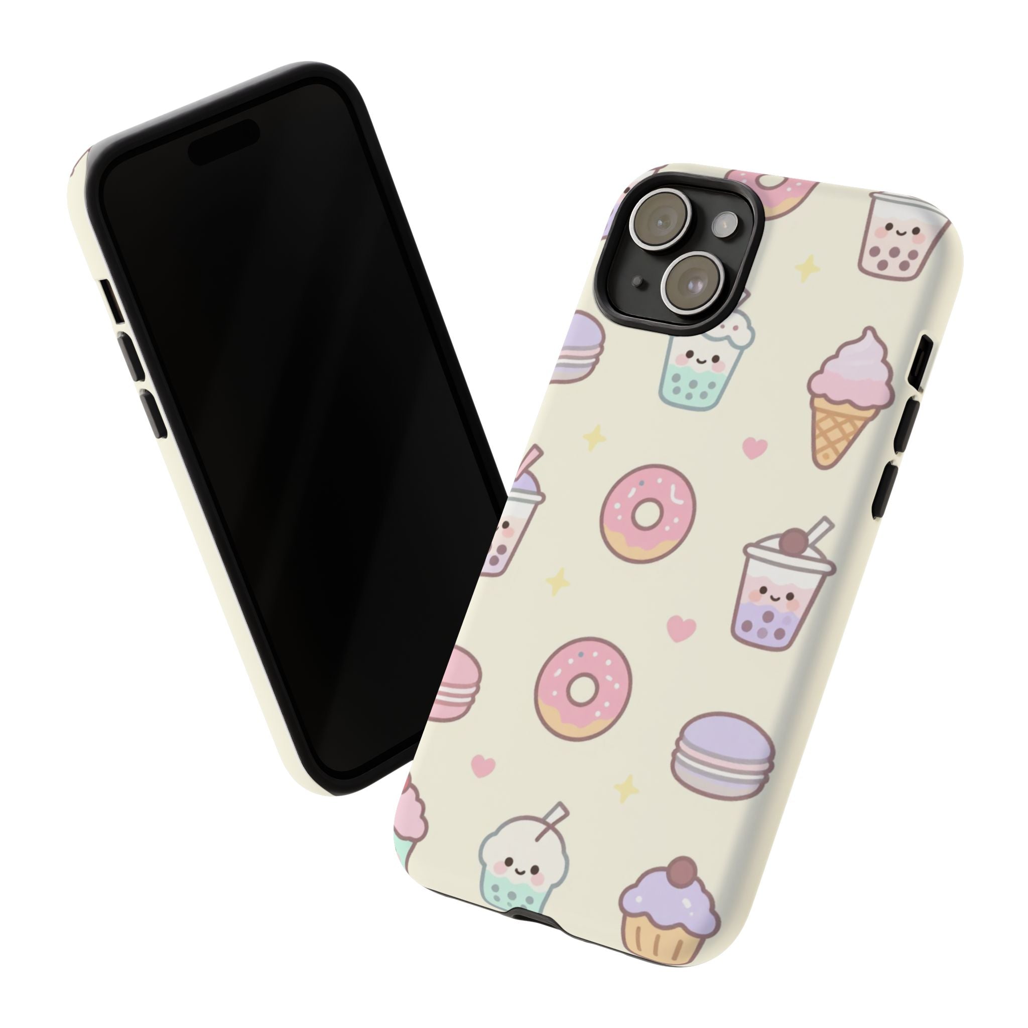 Kawaii Sweets Pattern Phone Case — Cute Donut, Cupcake & Bubble Tea Tough Case