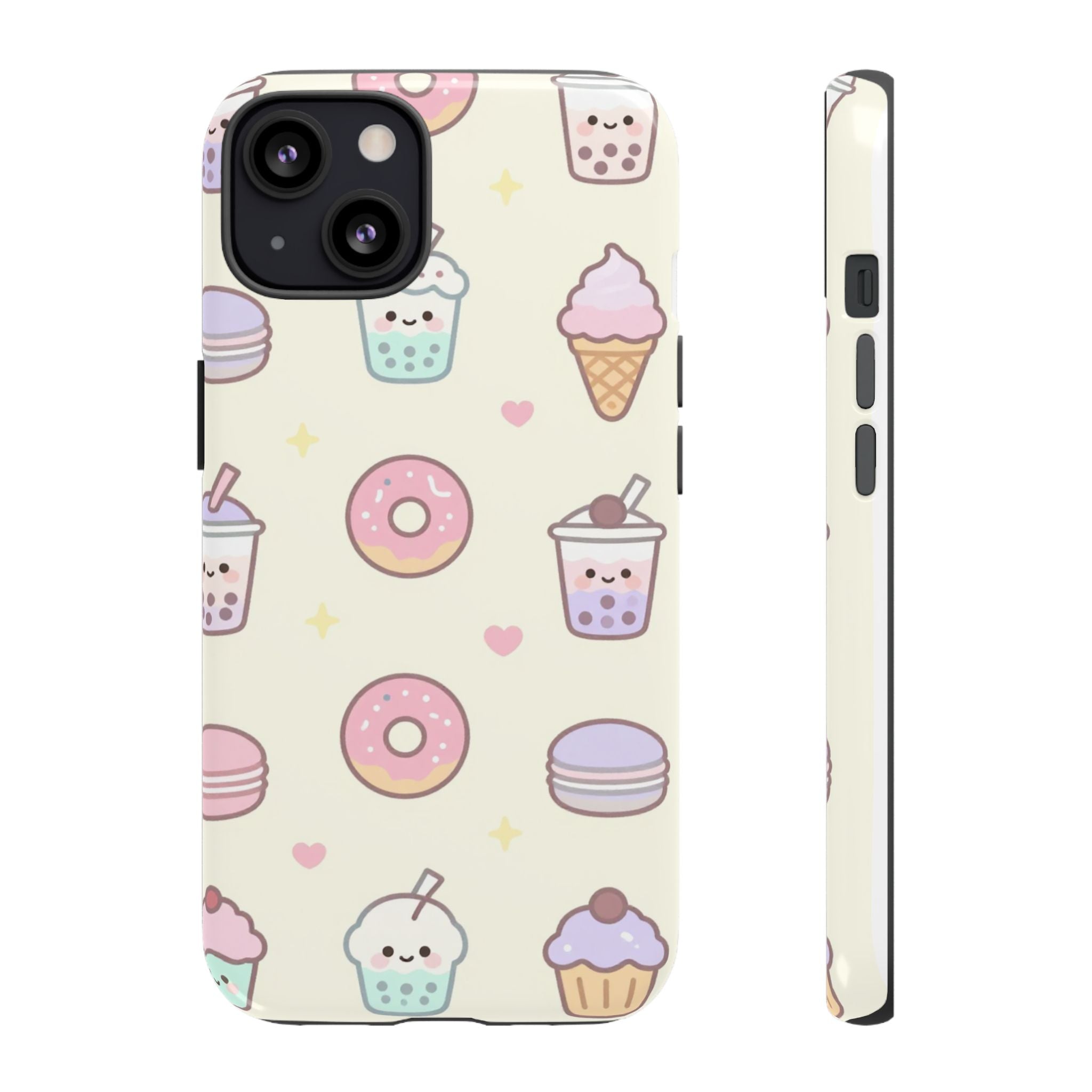 Kawaii Sweets Pattern Phone Case — Cute Donut, Cupcake & Bubble Tea Tough Case