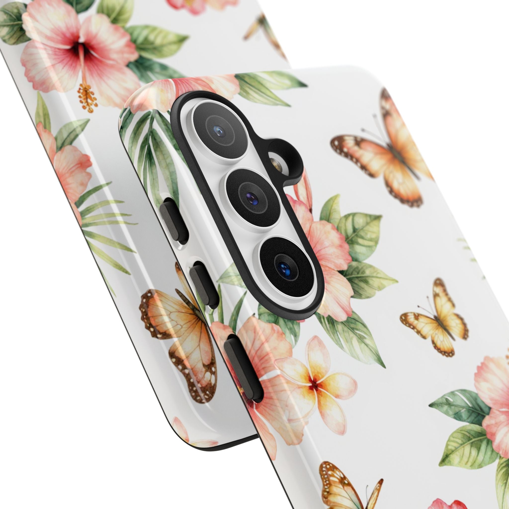 Floral Butterflies Tough Phone Case – Tropical Hibiscus Protective Cover
