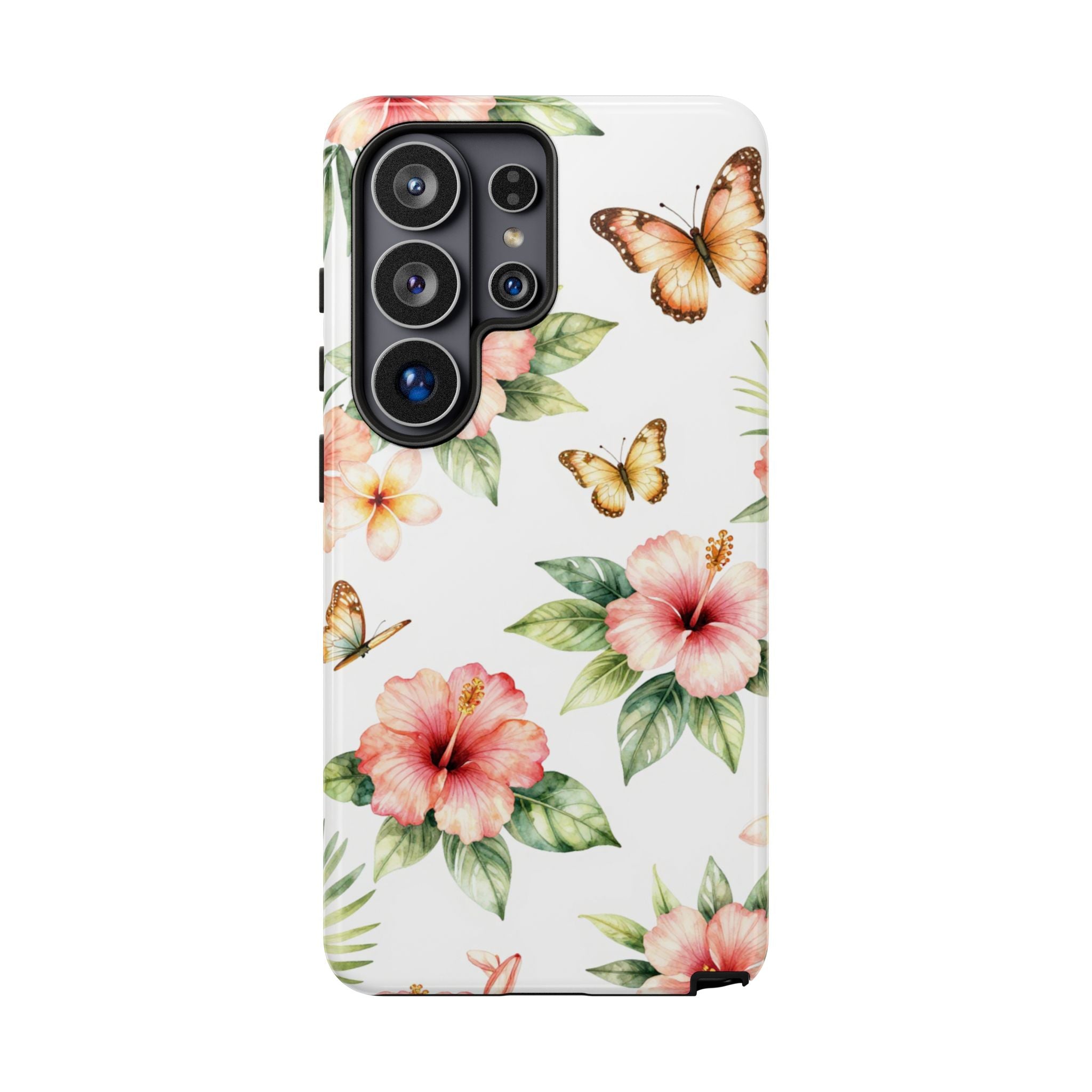 Floral Butterflies Tough Phone Case – Tropical Hibiscus Protective Cover