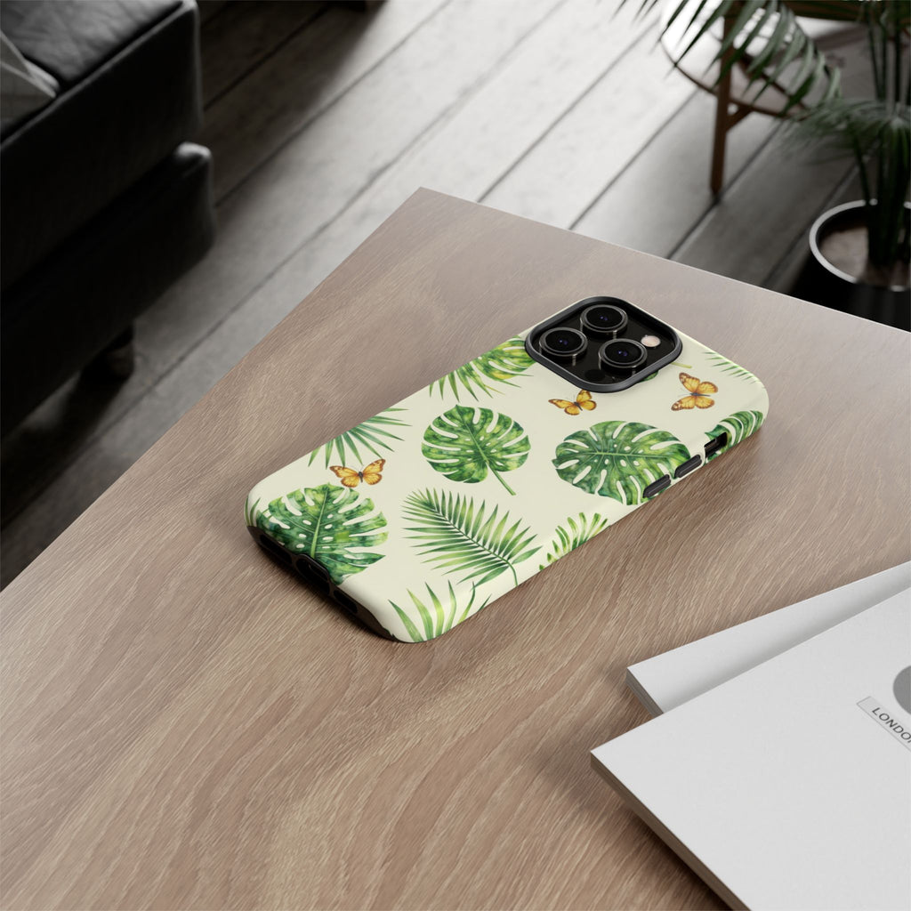 Green Monstera & Palm Leaves with Butterflies Case