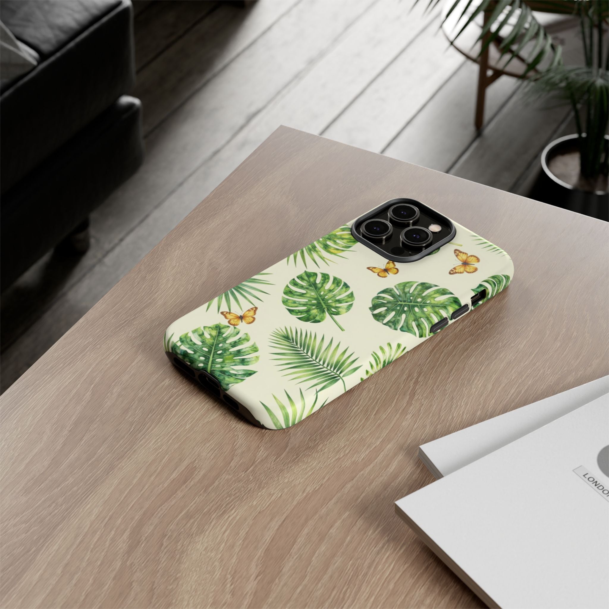 Green Monstera & Palm Leaves with Butterflies Case