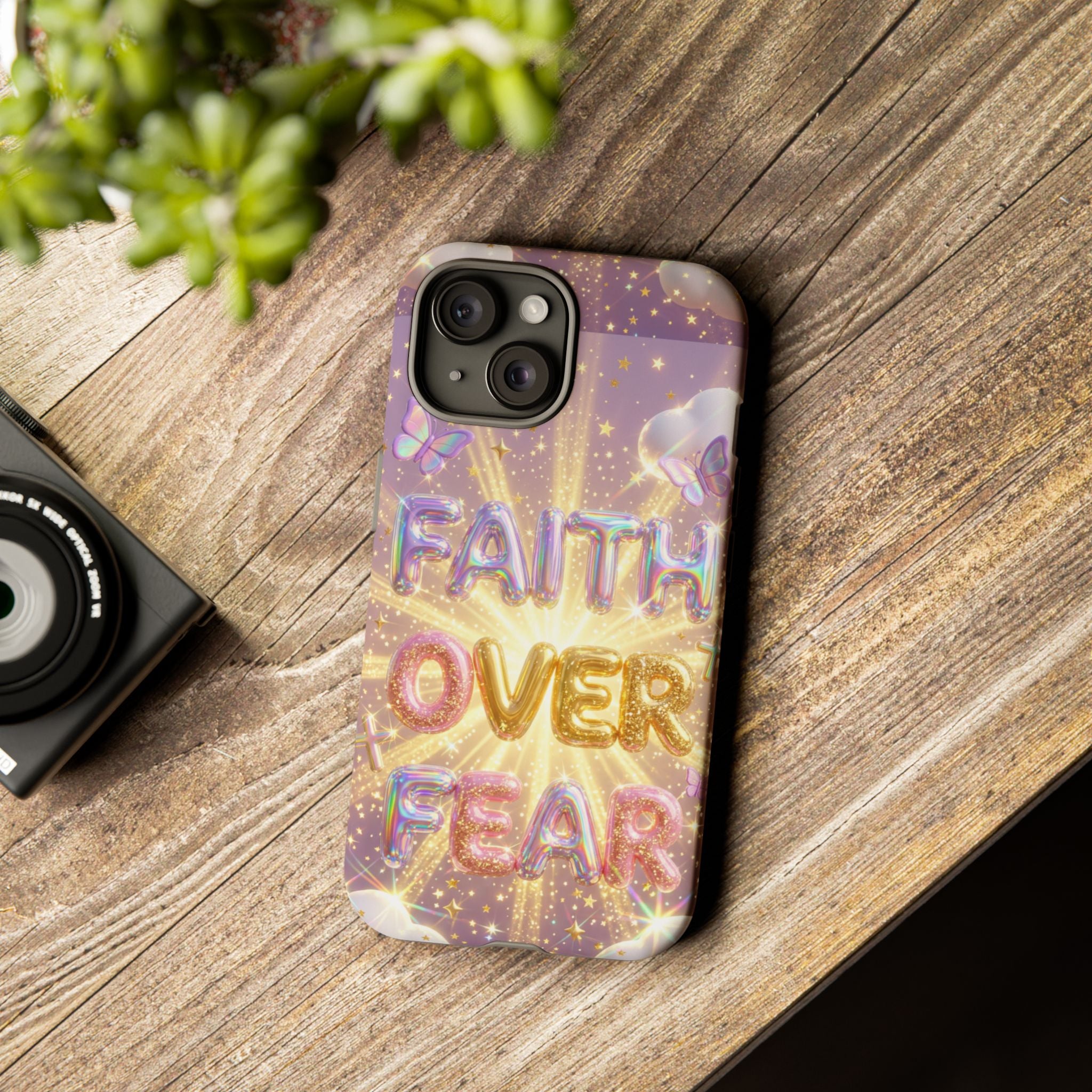Faith Over Fear Glitter Phone Case — Inspirational Protective iPhone Cover