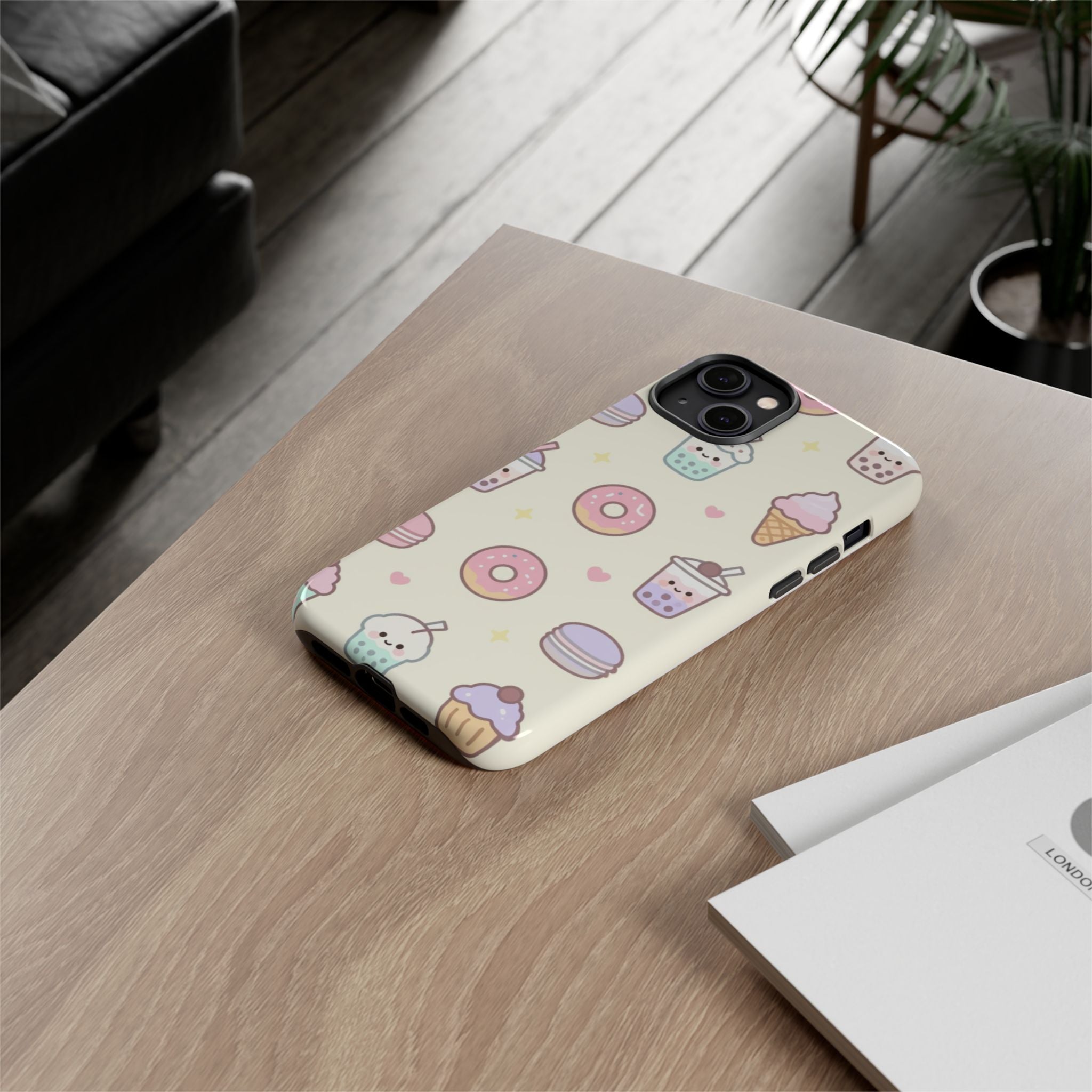 Kawaii Sweets Pattern Phone Case — Cute Donut, Cupcake & Bubble Tea Tough Case