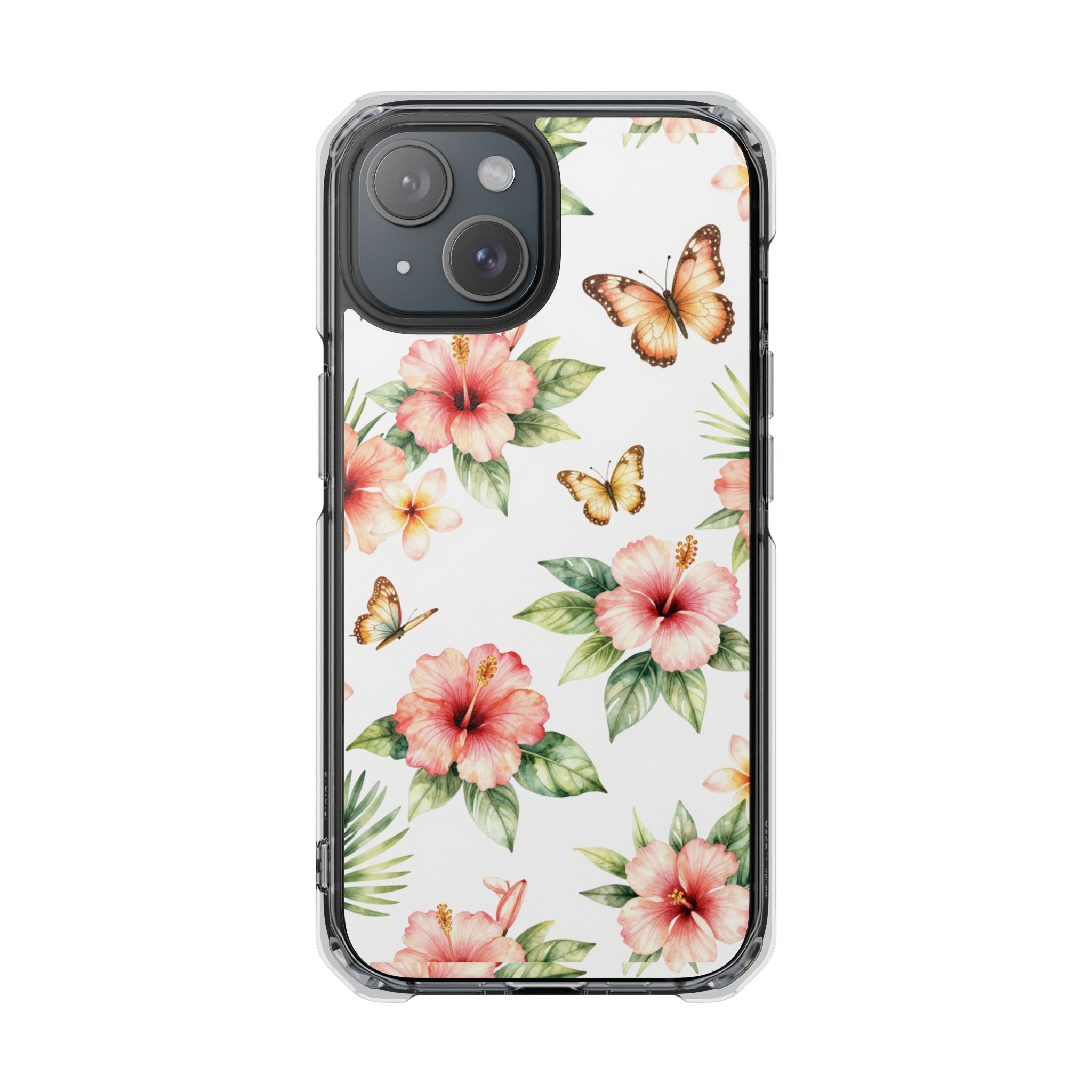 Clear Impact Phone Case — Tropical Hibiscus & Butterfly Magnetic Protective Cover