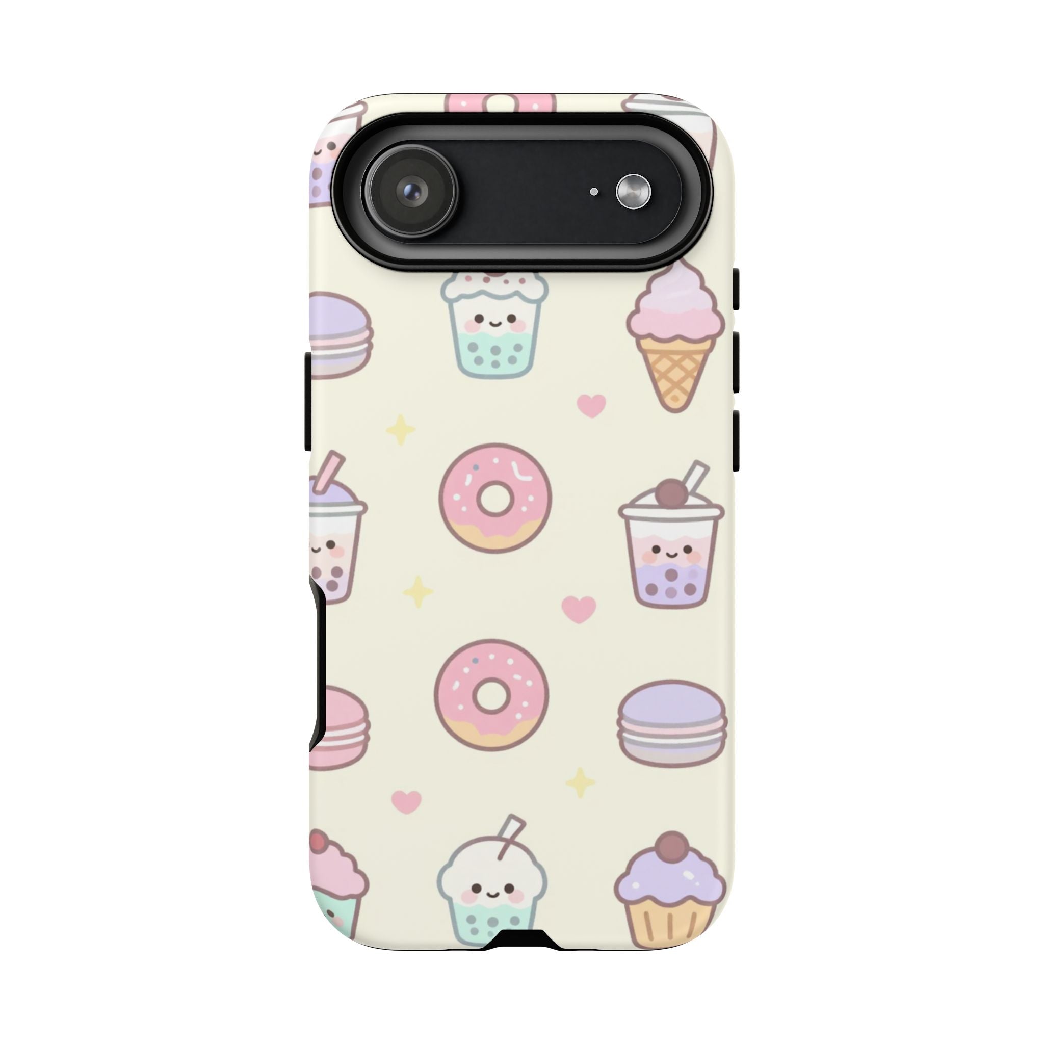 Kawaii Sweets Pattern Phone Case — Cute Donut, Cupcake & Bubble Tea Tough Case
