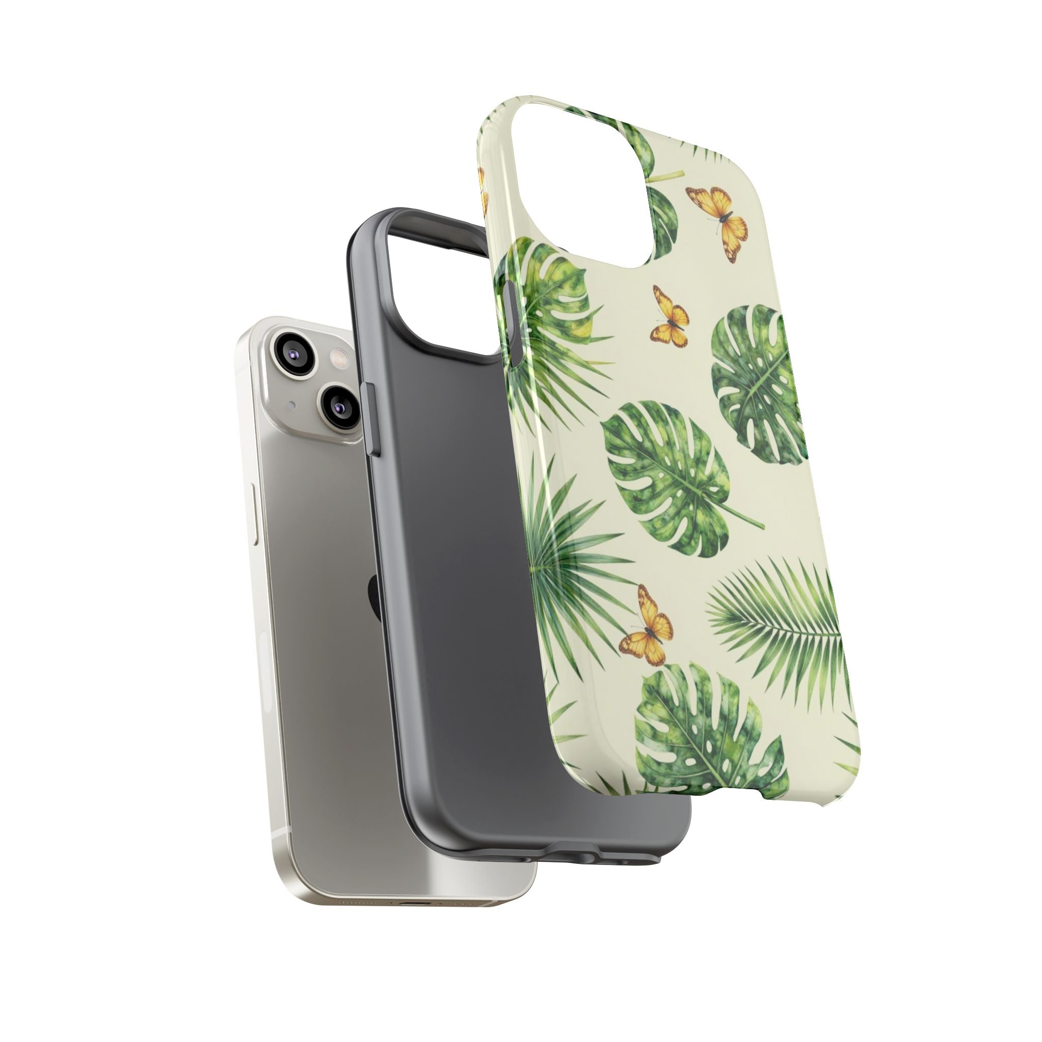 Green Monstera & Palm Leaves with Butterflies Case