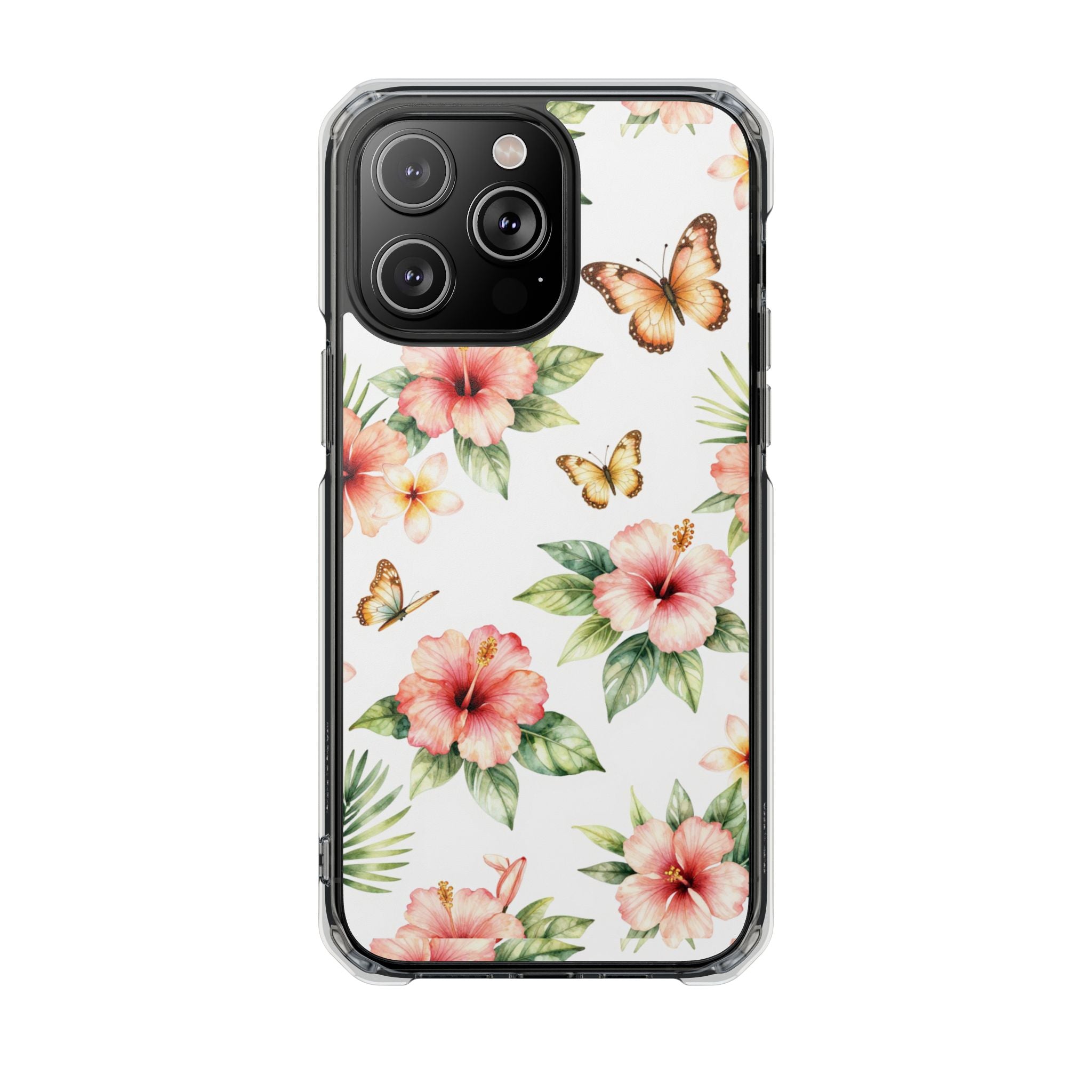 Clear Impact Phone Case — Tropical Hibiscus & Butterfly Magnetic Protective Cover