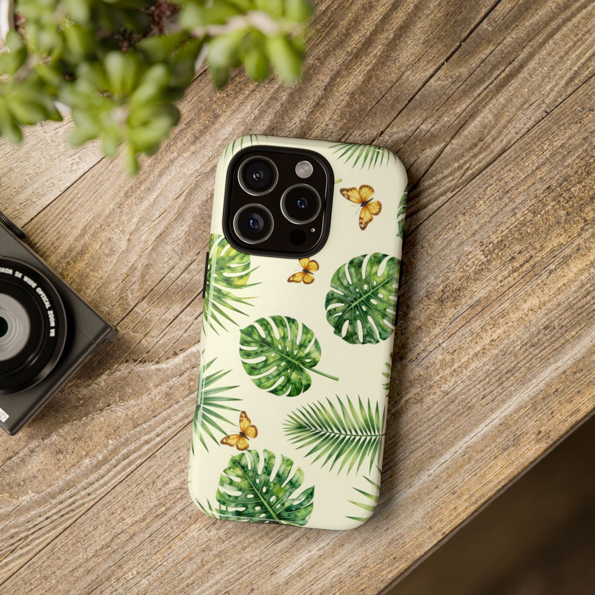 Green Monstera & Palm Leaves with Butterflies Case