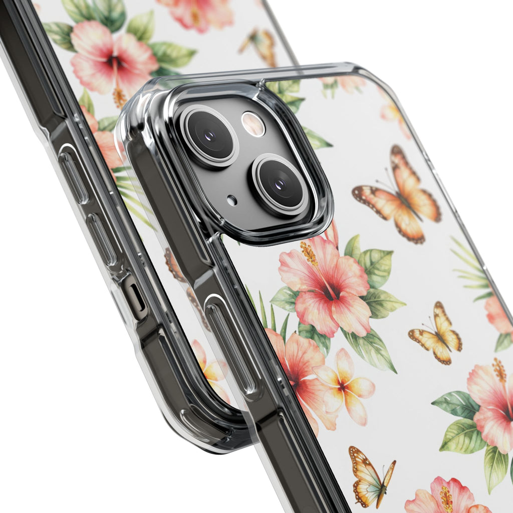 Clear Impact Phone Case — Tropical Hibiscus & Butterfly Magnetic Protective Cover