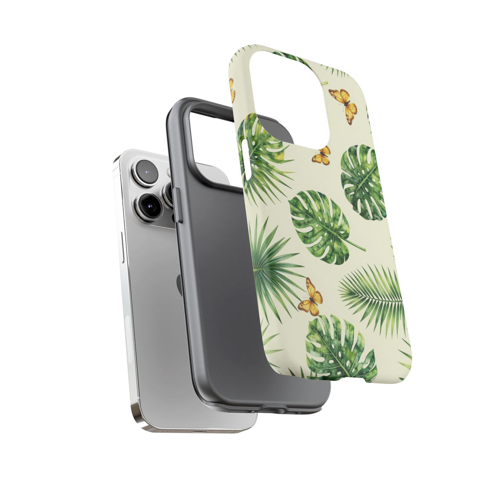 Green Monstera & Palm Leaves with Butterflies Case