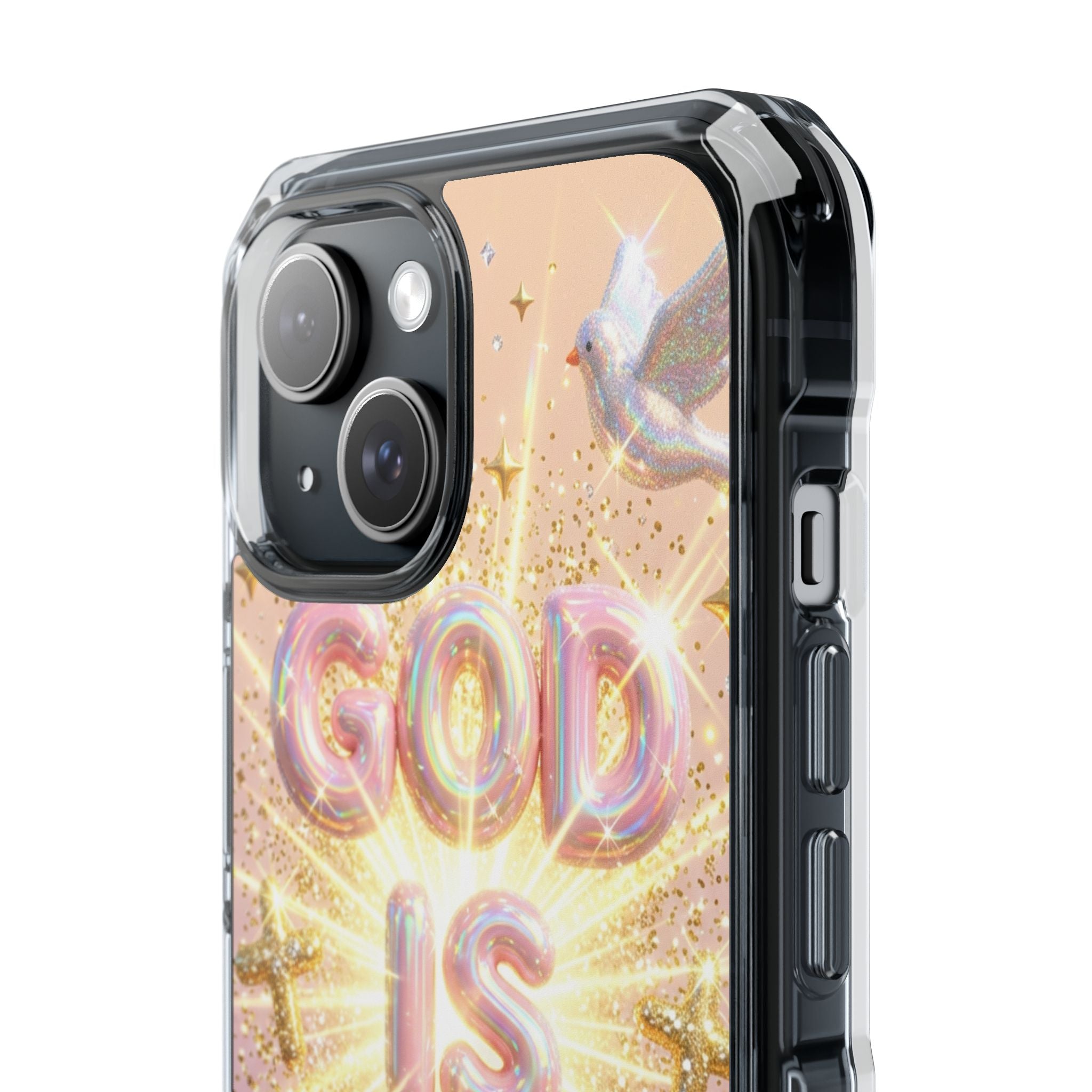 Clear Magnetic Phone Case — "God Is Good" Glitter Cross Design