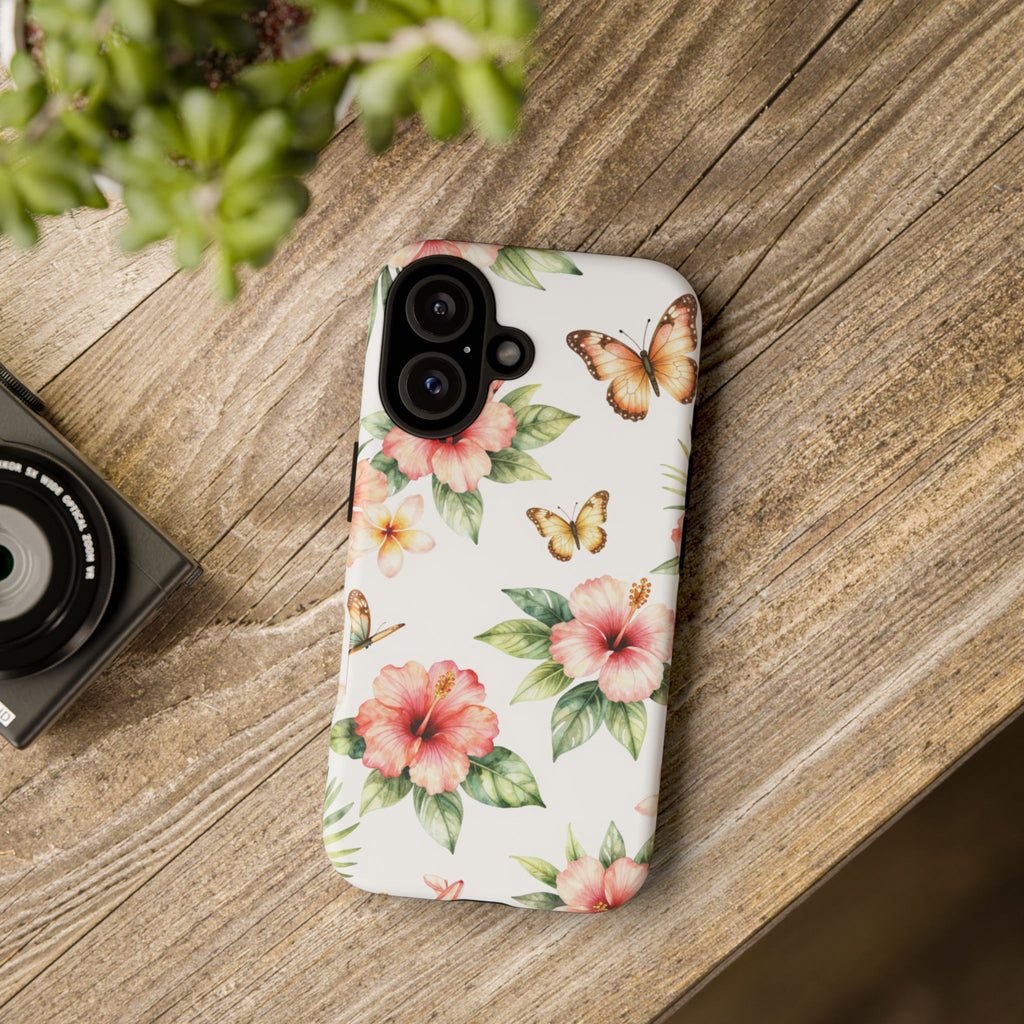 Floral Butterflies Tough Phone Case – Tropical Hibiscus Protective Cover