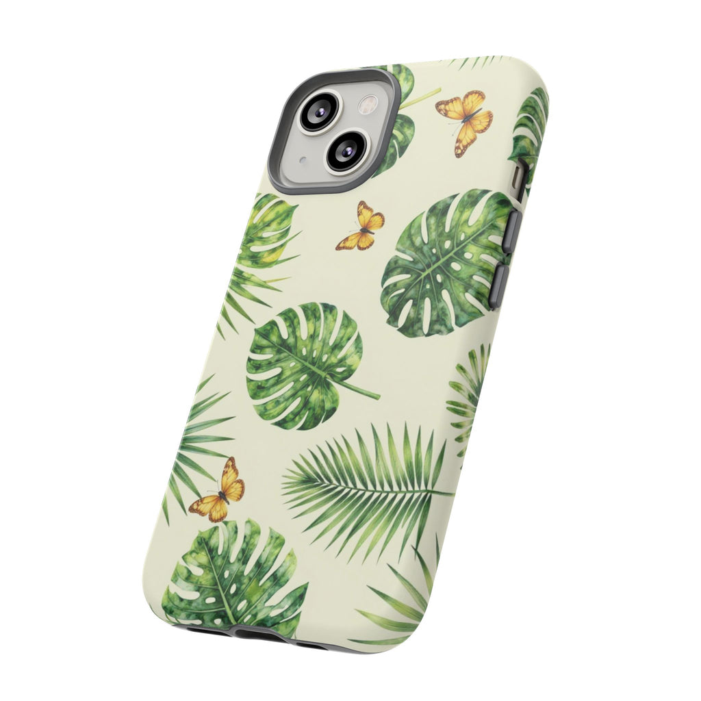 Green Monstera & Palm Leaves with Butterflies Case