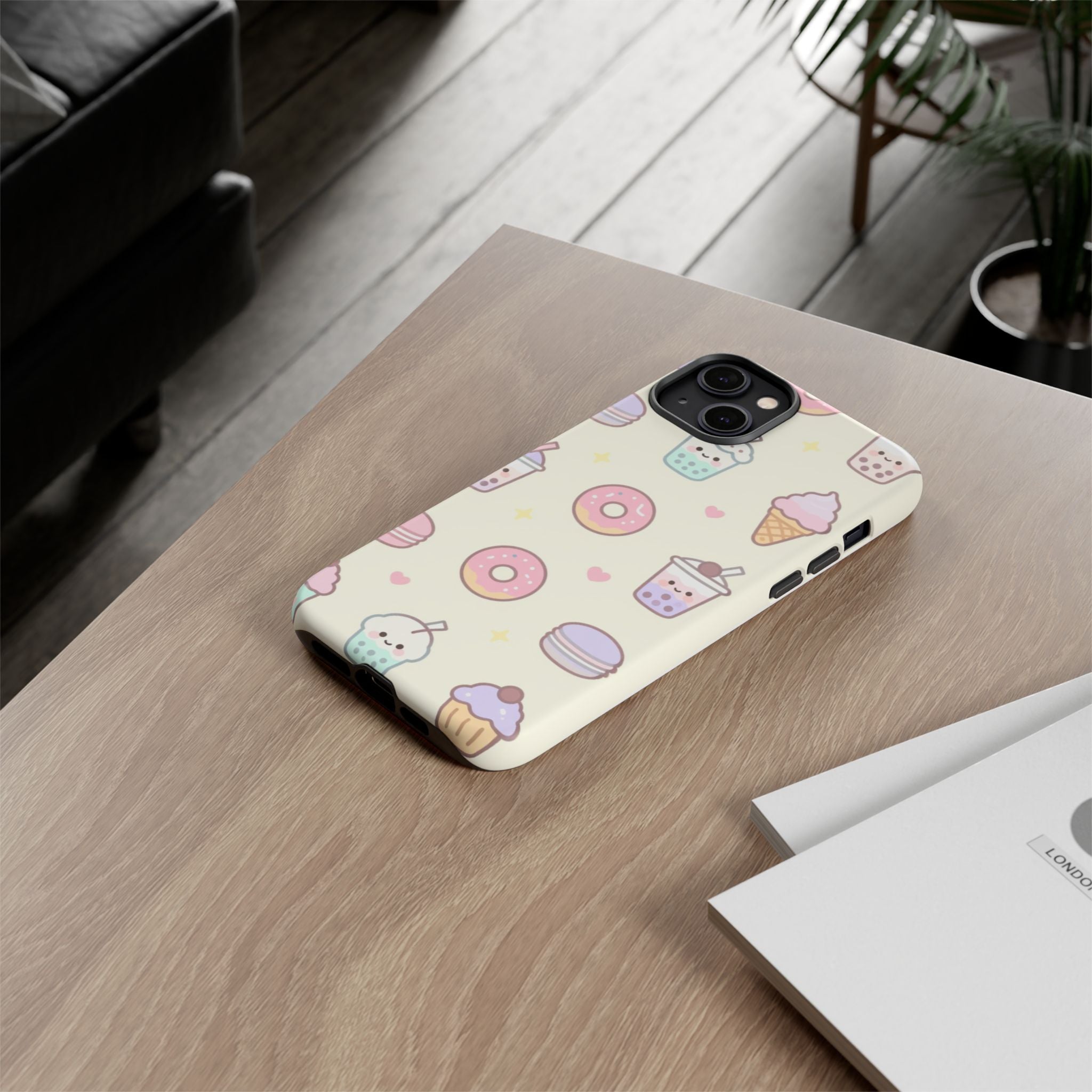 Kawaii Sweets Pattern Phone Case — Cute Donut, Cupcake & Bubble Tea Tough Case