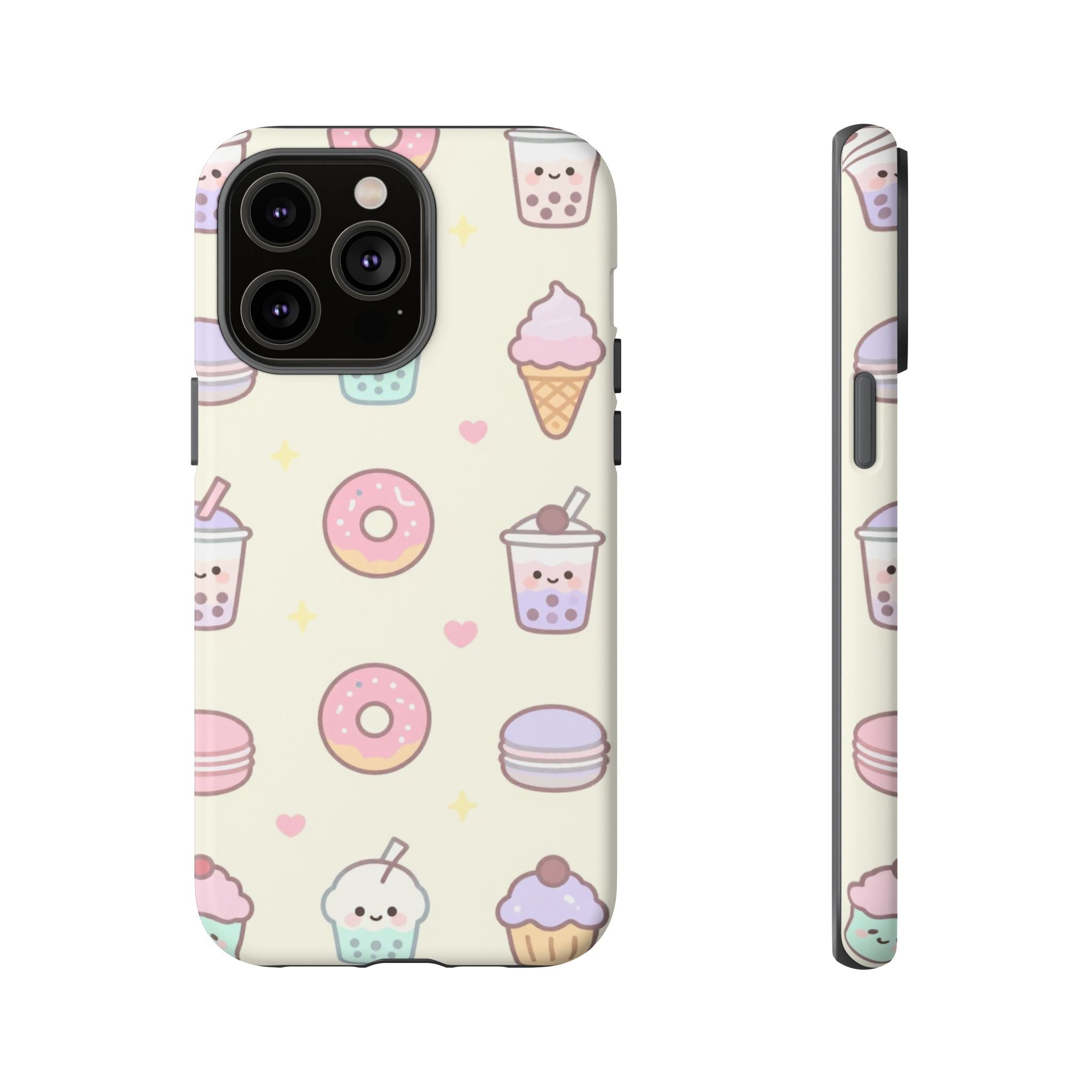 Kawaii Sweets Pattern Phone Case — Cute Donut, Cupcake & Bubble Tea Tough Case