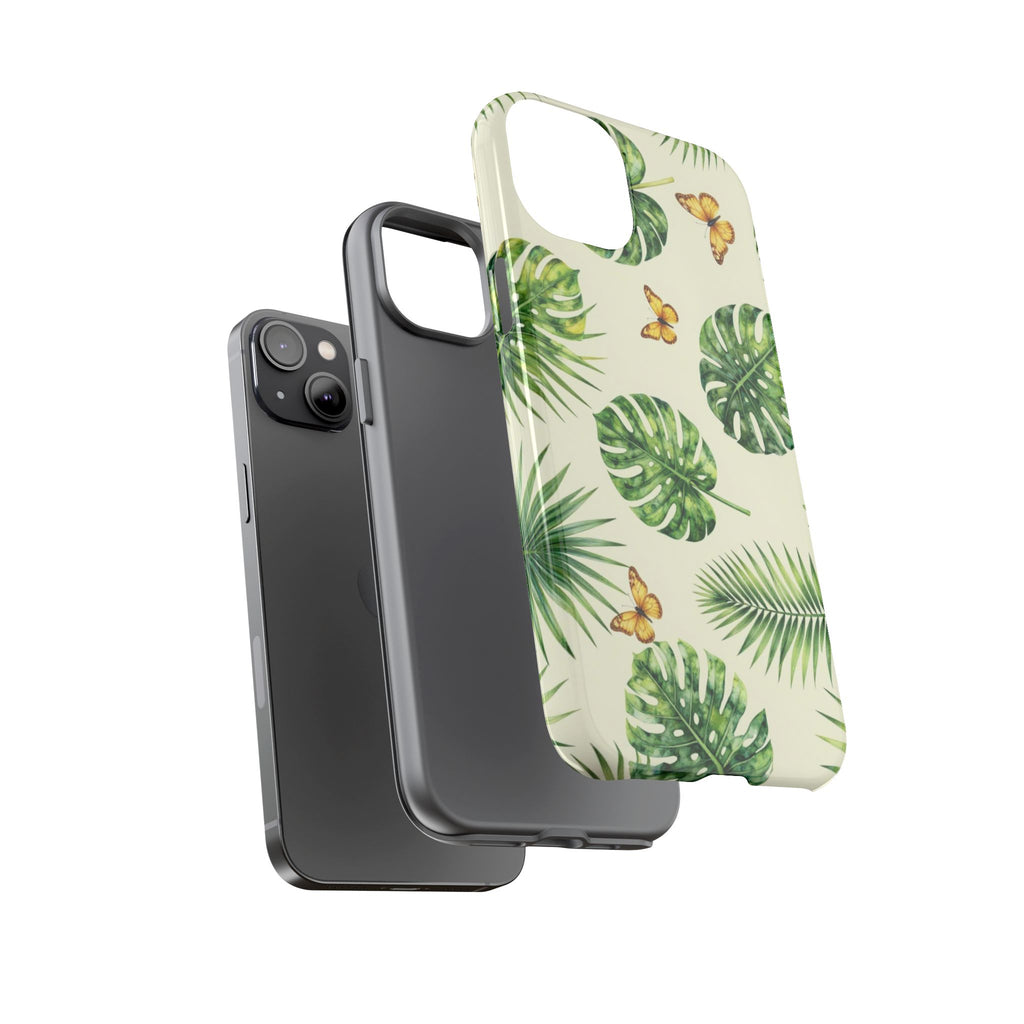 Green Monstera & Palm Leaves with Butterflies Case