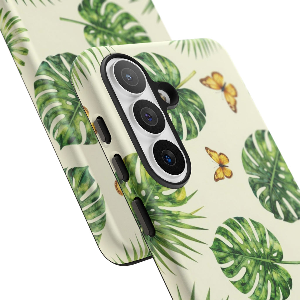 Green Monstera & Palm Leaves with Butterflies Case