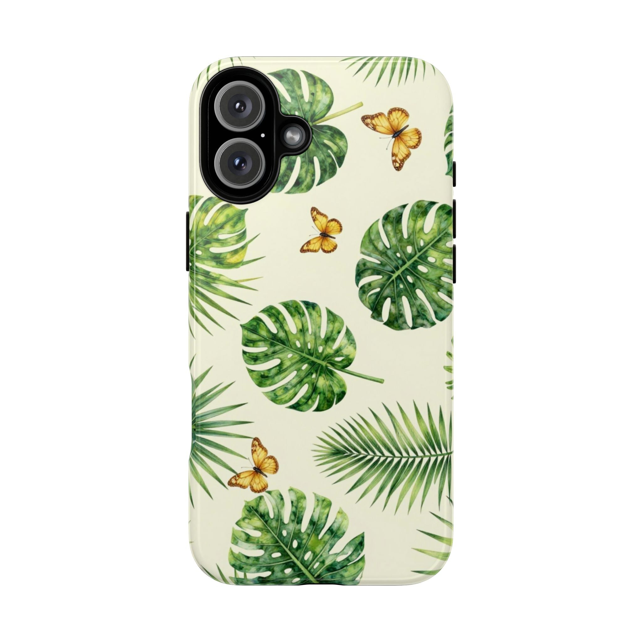 Green Monstera & Palm Leaves with Butterflies Case