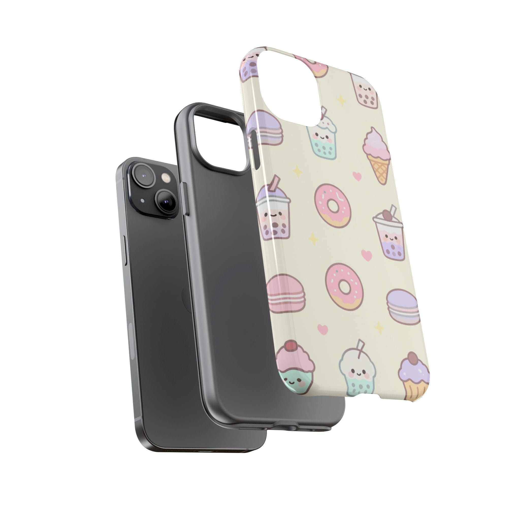 Kawaii Sweets Pattern Phone Case — Cute Donut, Cupcake & Bubble Tea Tough Case