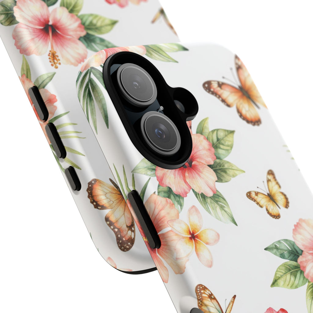 Floral Butterflies Tough Phone Case – Tropical Hibiscus Protective Cover