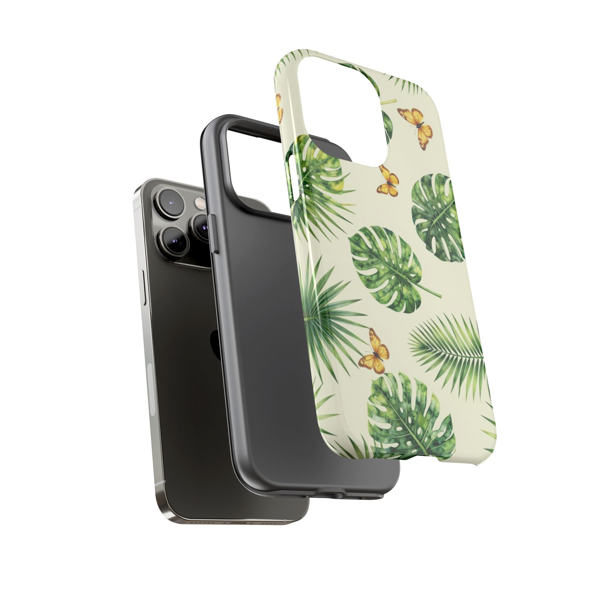Green Monstera & Palm Leaves with Butterflies Case