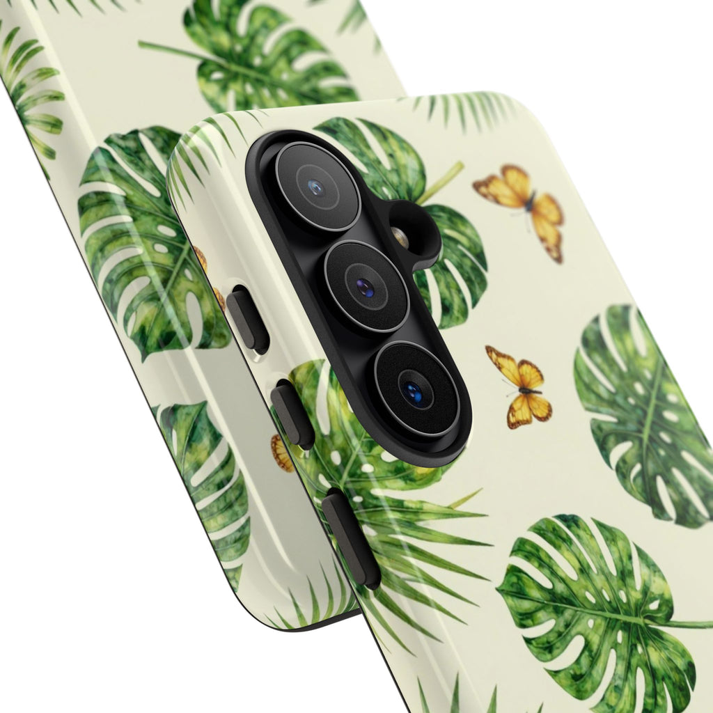 Green Monstera & Palm Leaves with Butterflies Case