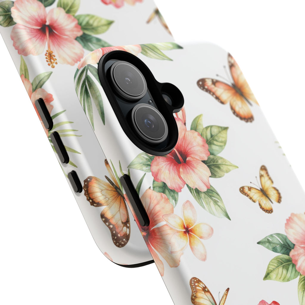 Floral Butterflies Tough Phone Case – Tropical Hibiscus Protective Cover