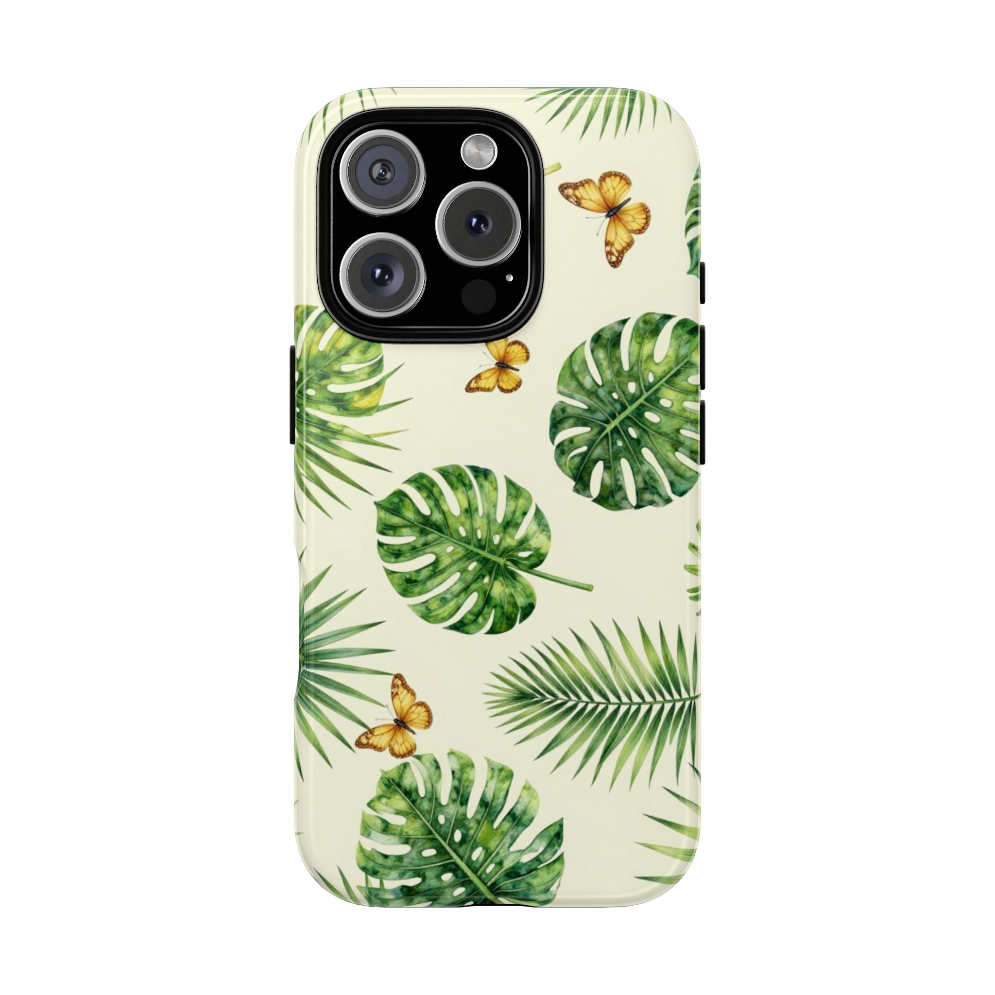 Green Monstera & Palm Leaves with Butterflies Case