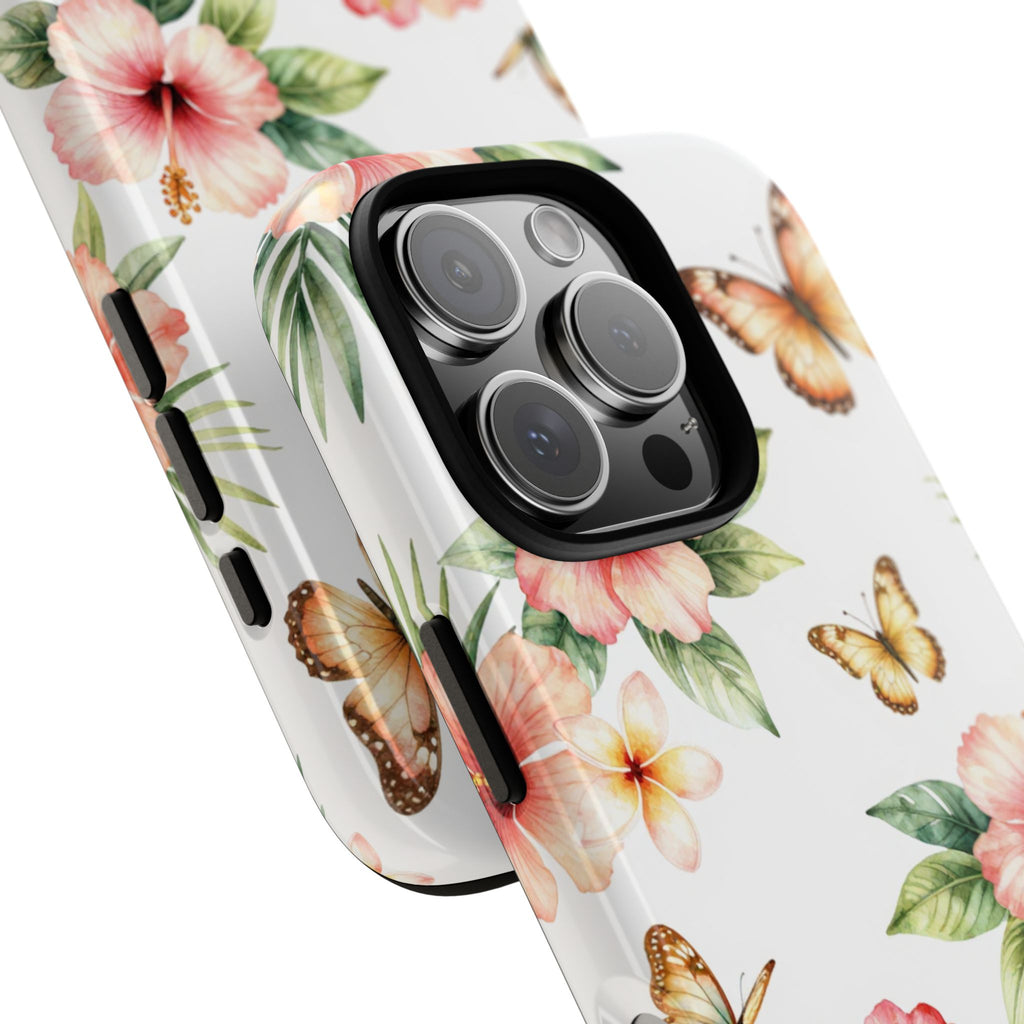 Floral Butterflies Tough Phone Case – Tropical Hibiscus Protective Cover