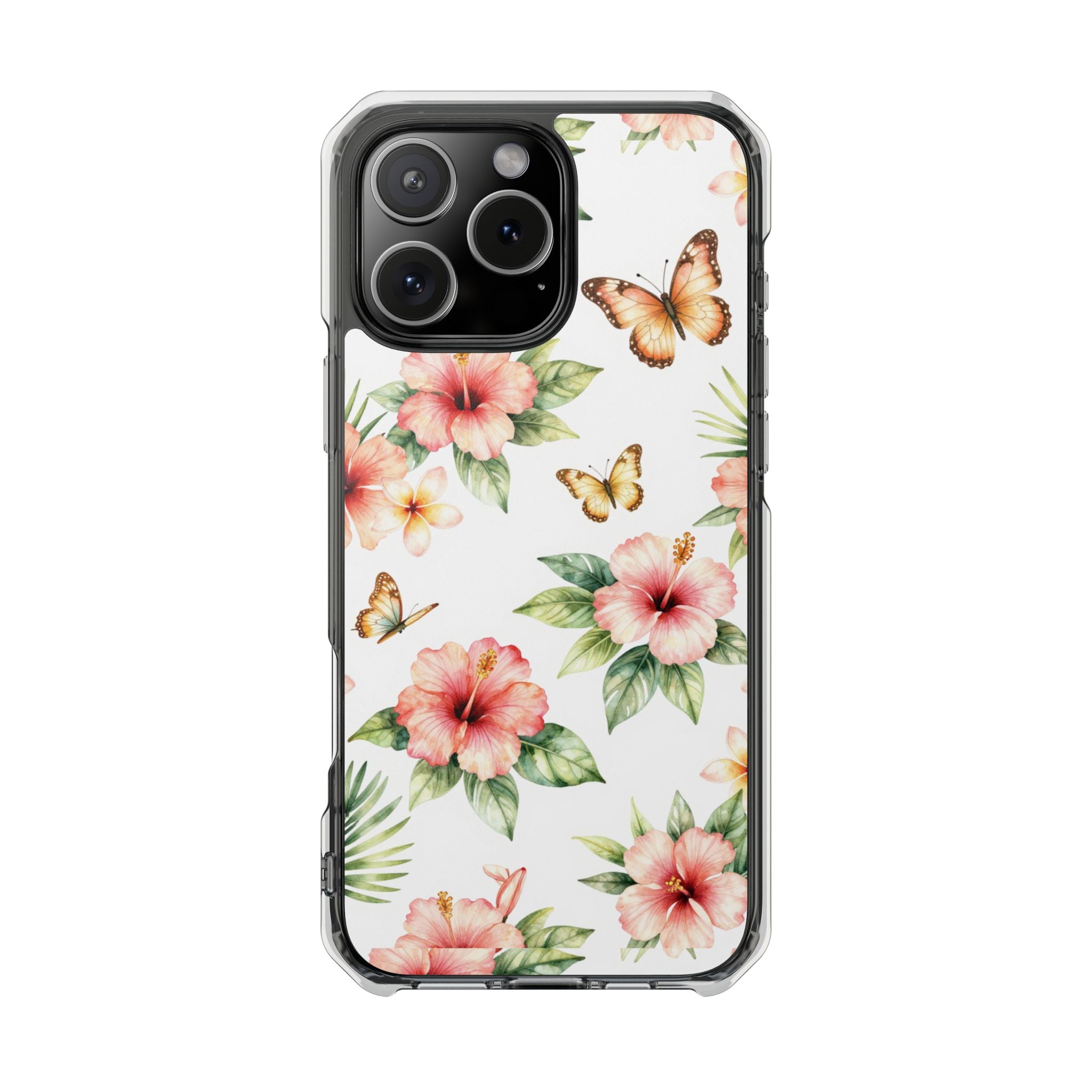 Clear Impact Phone Case — Tropical Hibiscus & Butterfly Magnetic Protective Cover