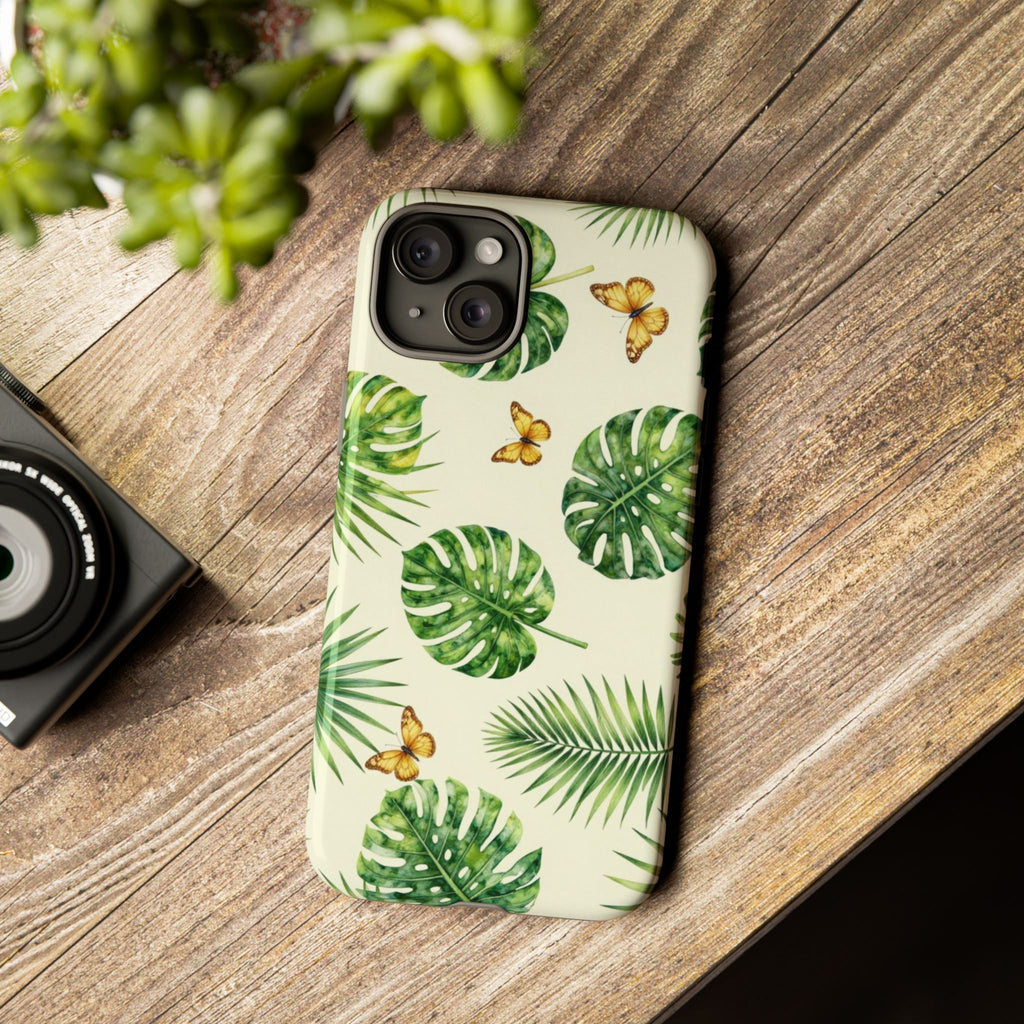 Green Monstera & Palm Leaves with Butterflies Case