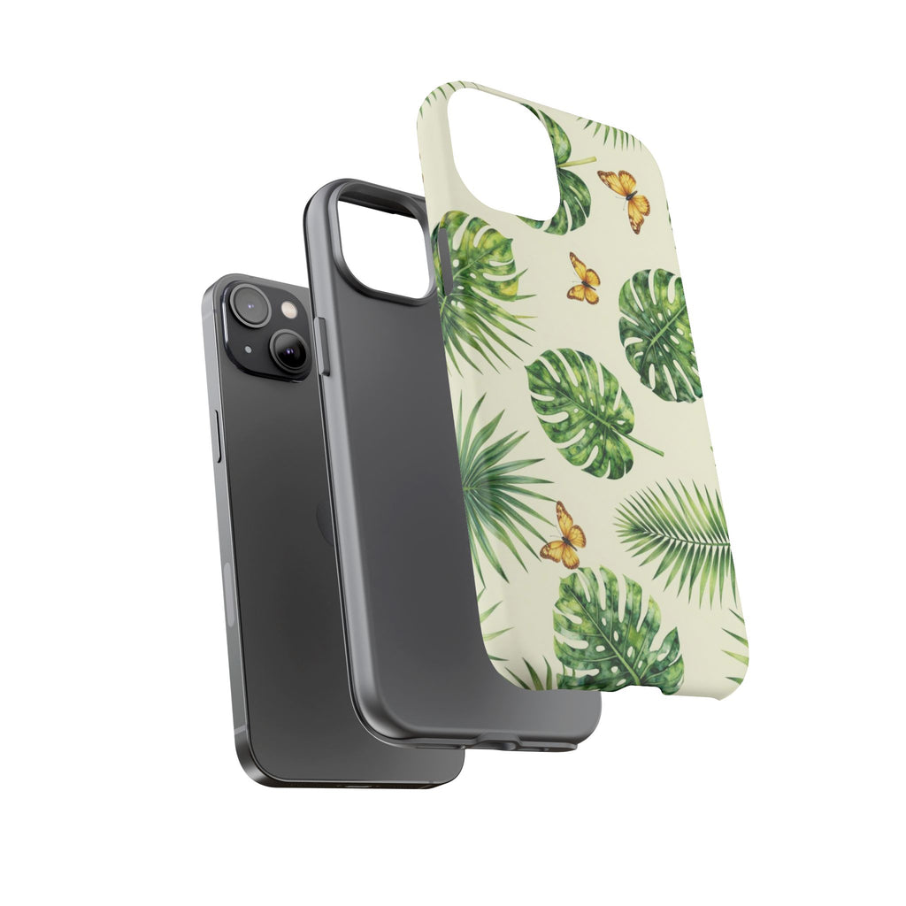 Green Monstera & Palm Leaves with Butterflies Case