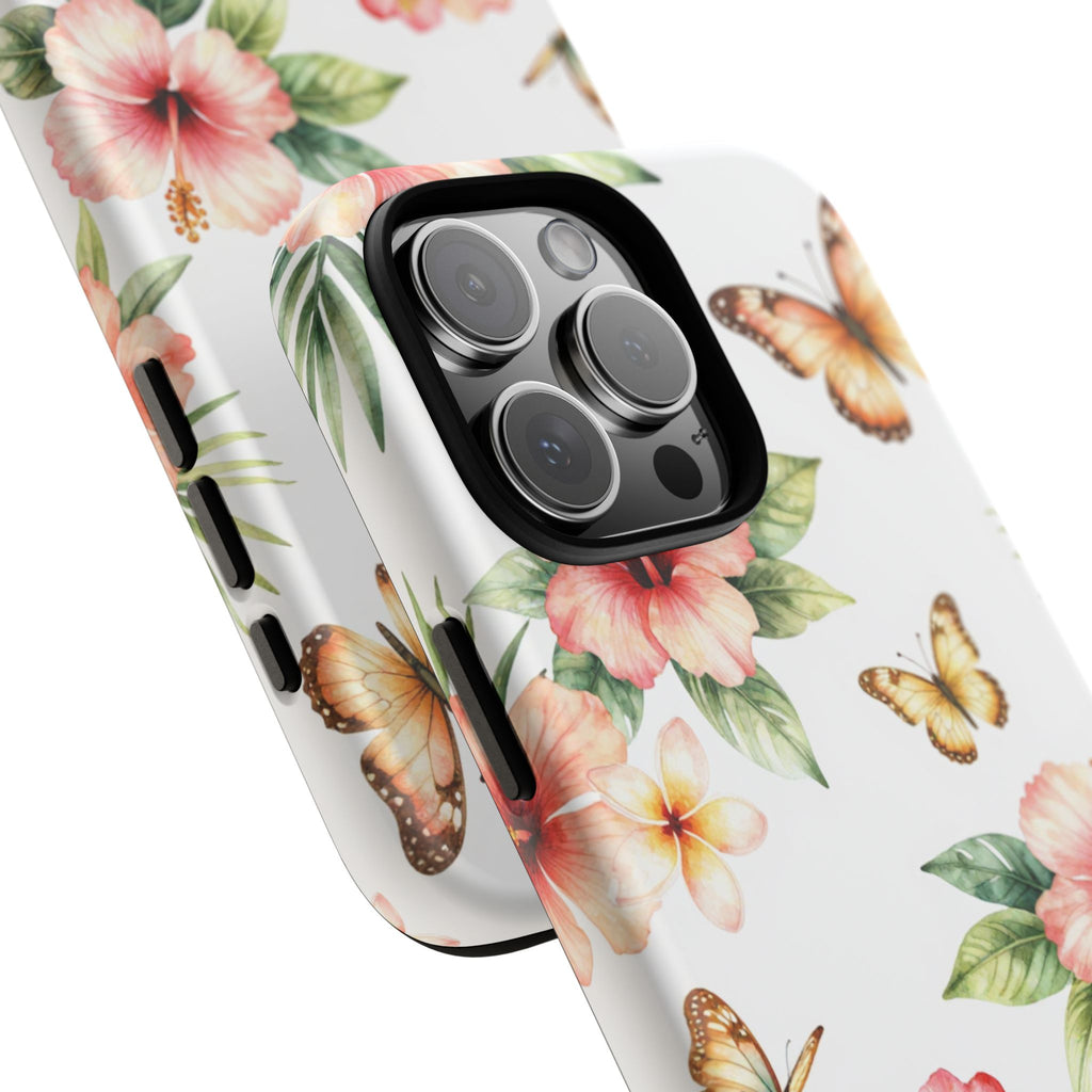 Floral Butterflies Tough Phone Case – Tropical Hibiscus Protective Cover