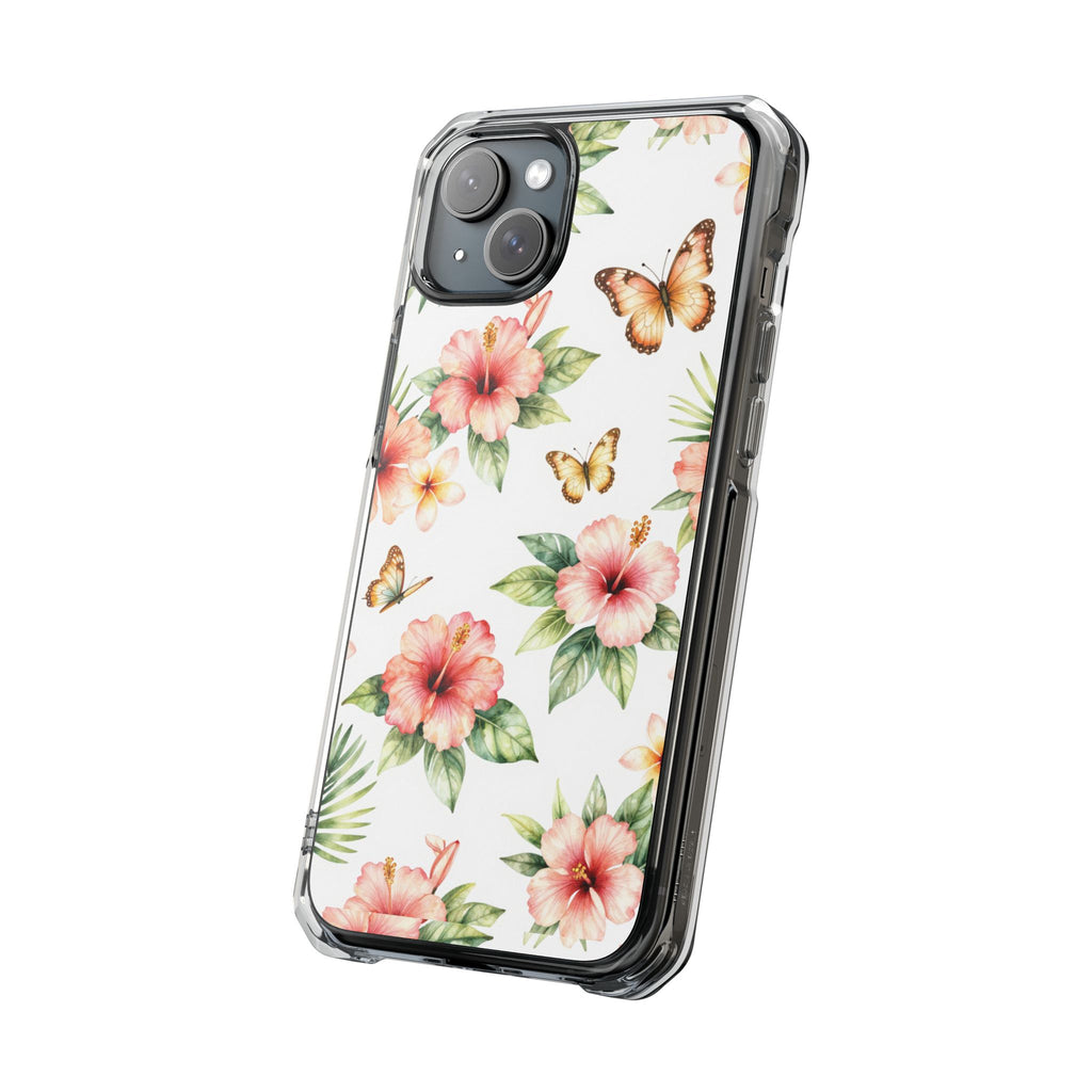Clear Impact Phone Case — Tropical Hibiscus & Butterfly Magnetic Protective Cover