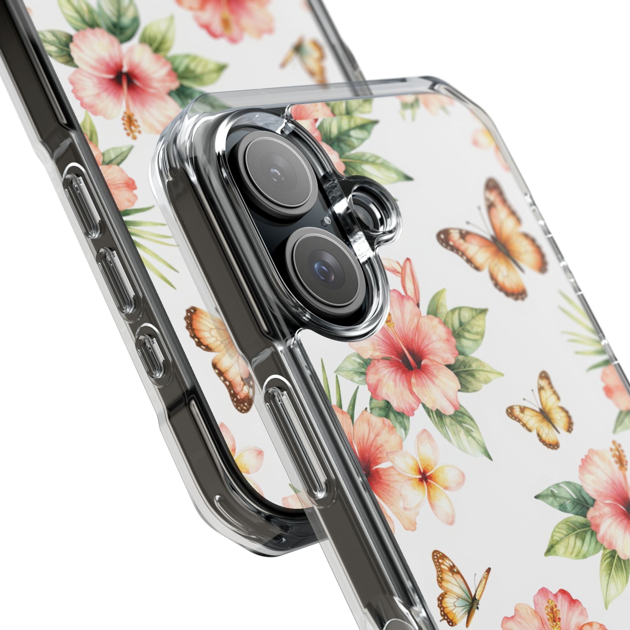 Clear Impact Phone Case — Tropical Hibiscus & Butterfly Magnetic Protective Cover