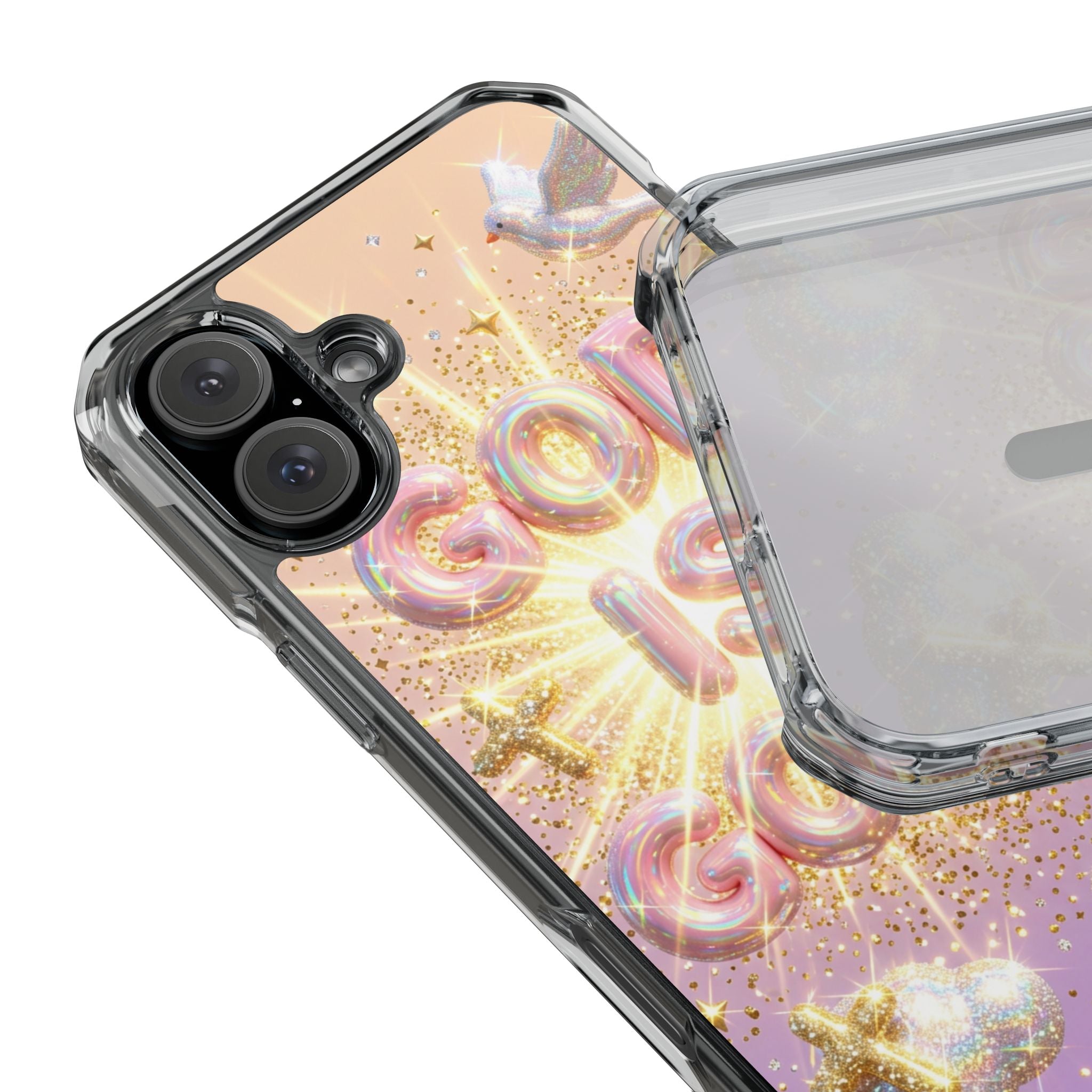 Clear Magnetic Phone Case — "God Is Good" Glitter Cross Design