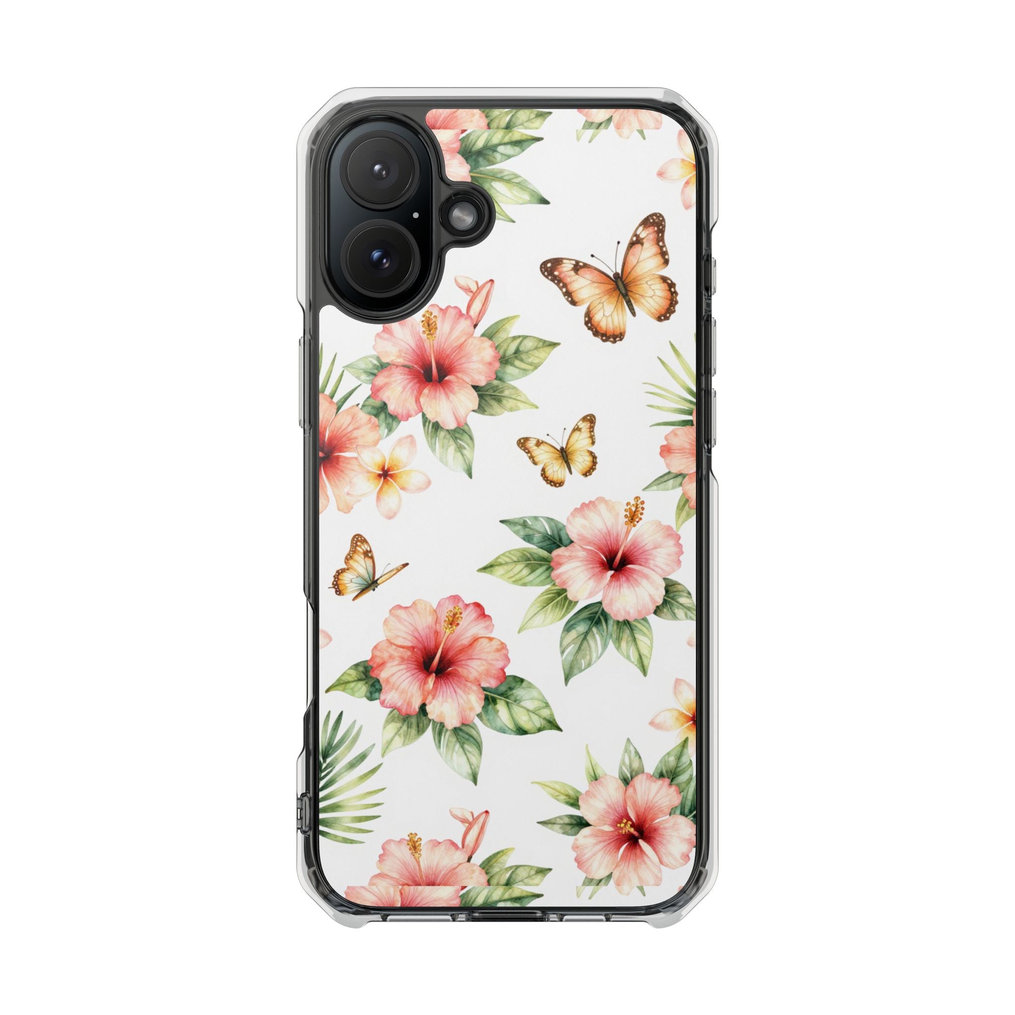 Clear Impact Phone Case — Tropical Hibiscus & Butterfly Magnetic Protective Cover