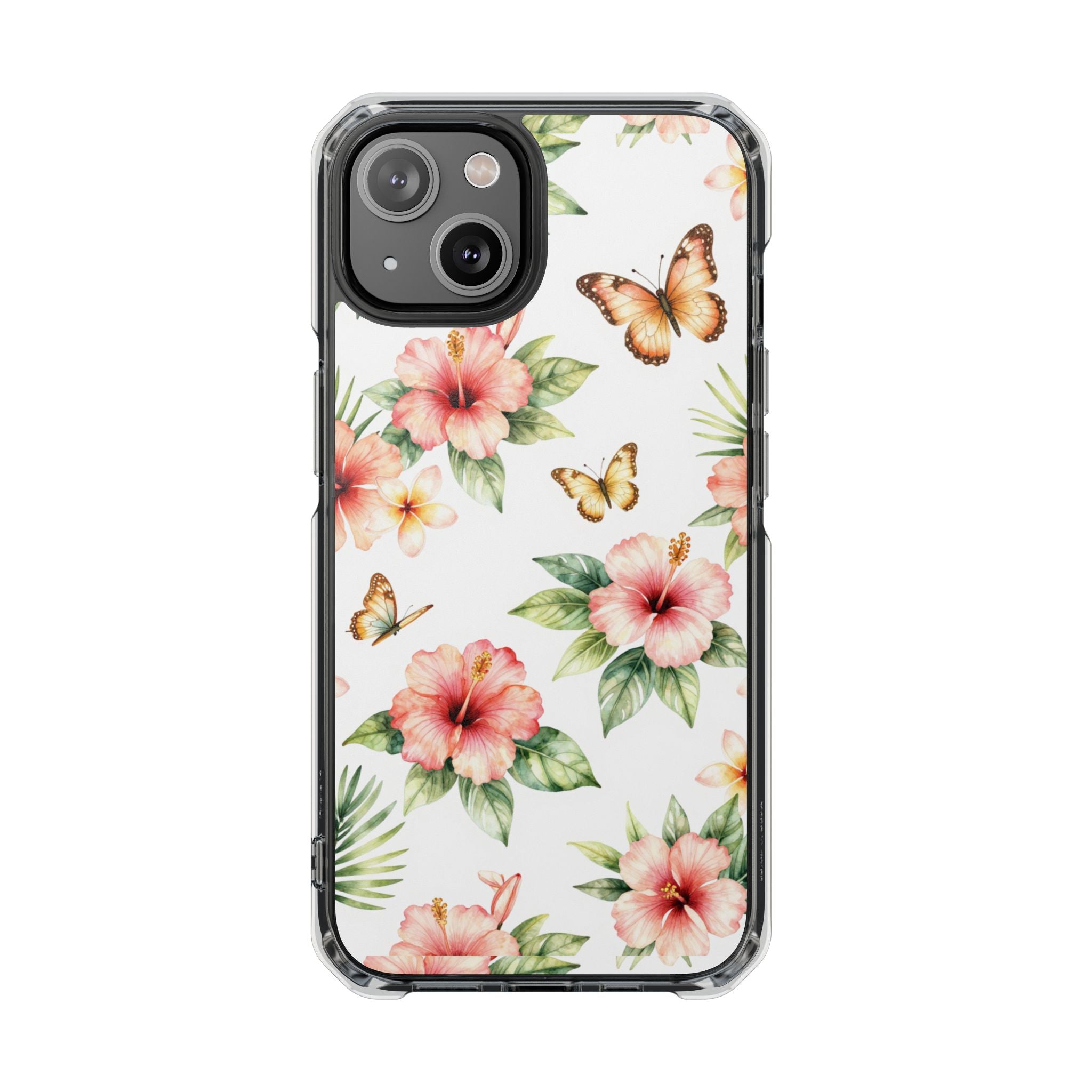 Clear Impact Phone Case — Tropical Hibiscus & Butterfly Magnetic Protective Cover