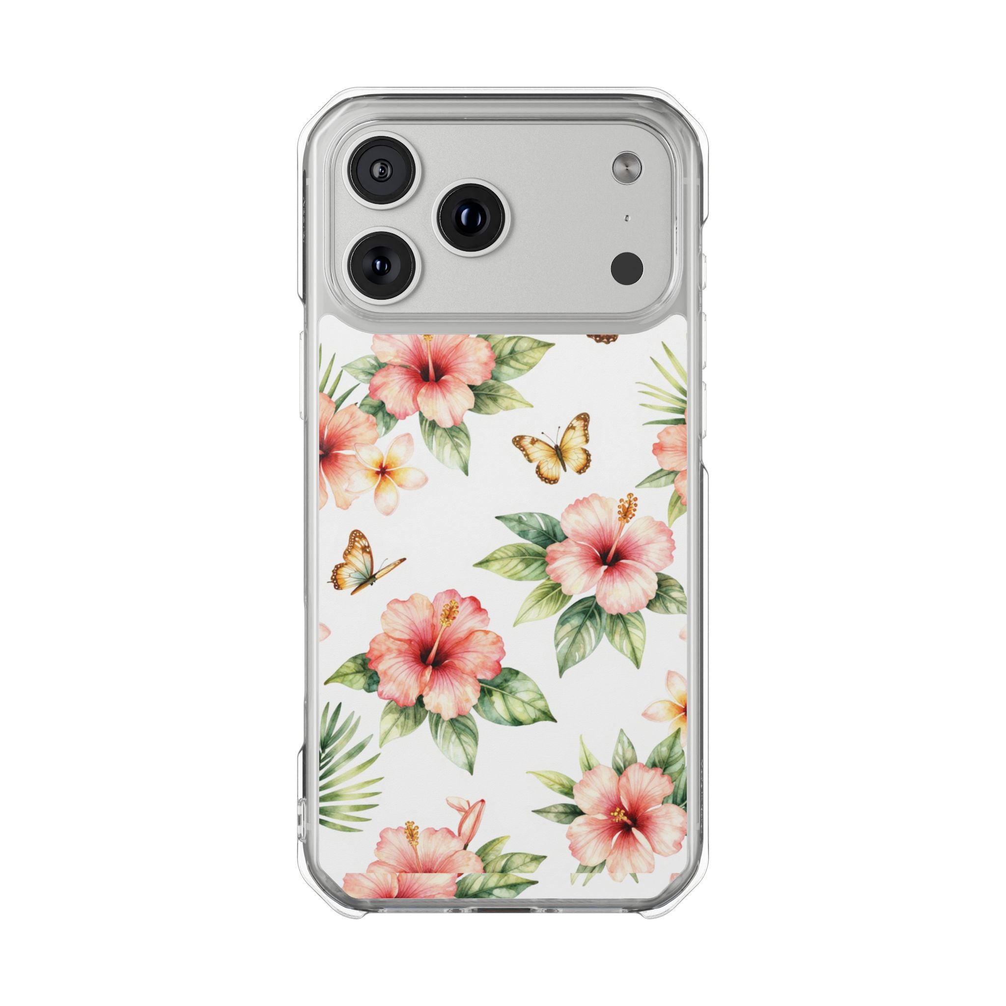 Clear Impact Phone Case — Tropical Hibiscus & Butterfly Magnetic Protective Cover