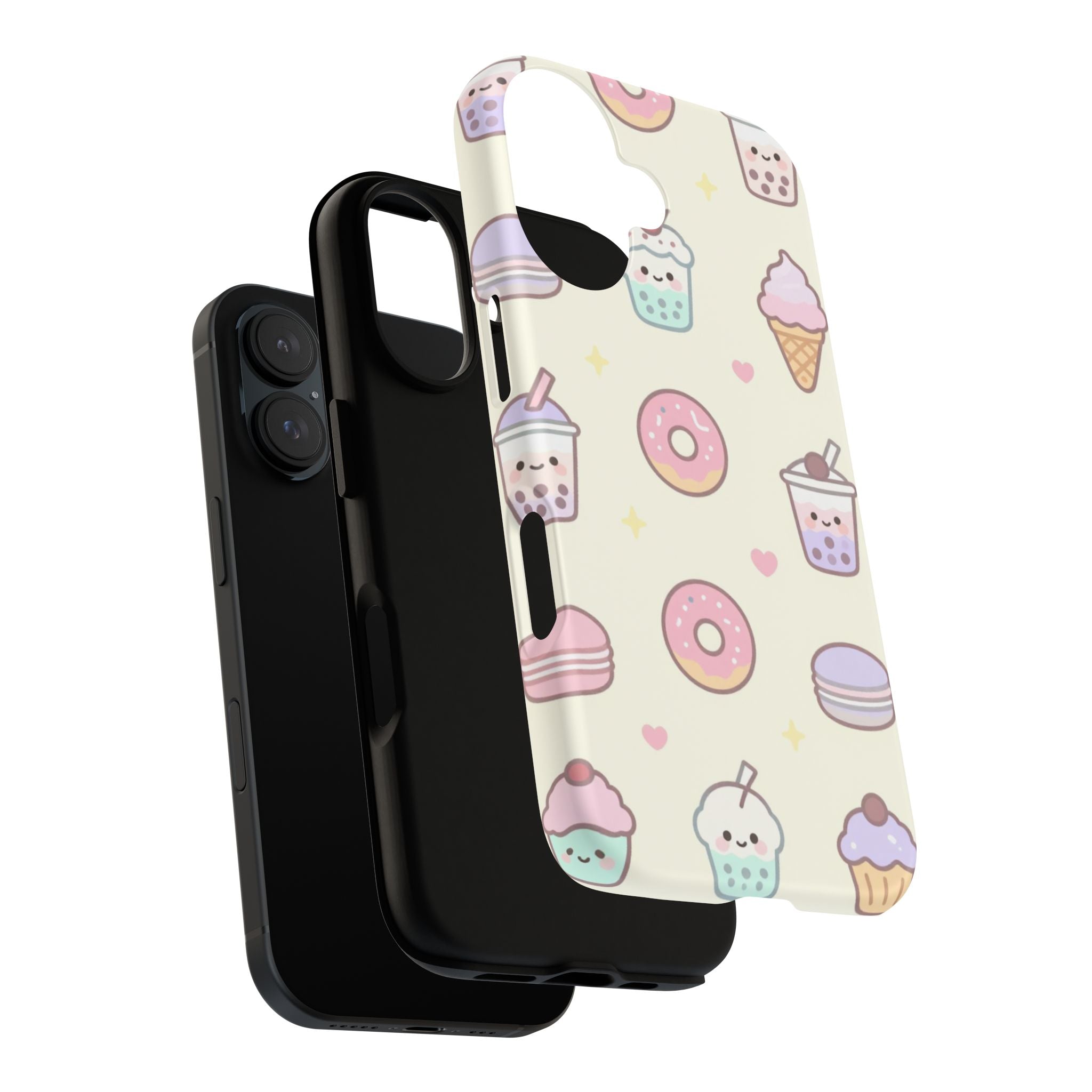 Kawaii Sweets Pattern Phone Case — Cute Donut, Cupcake & Bubble Tea Tough Case