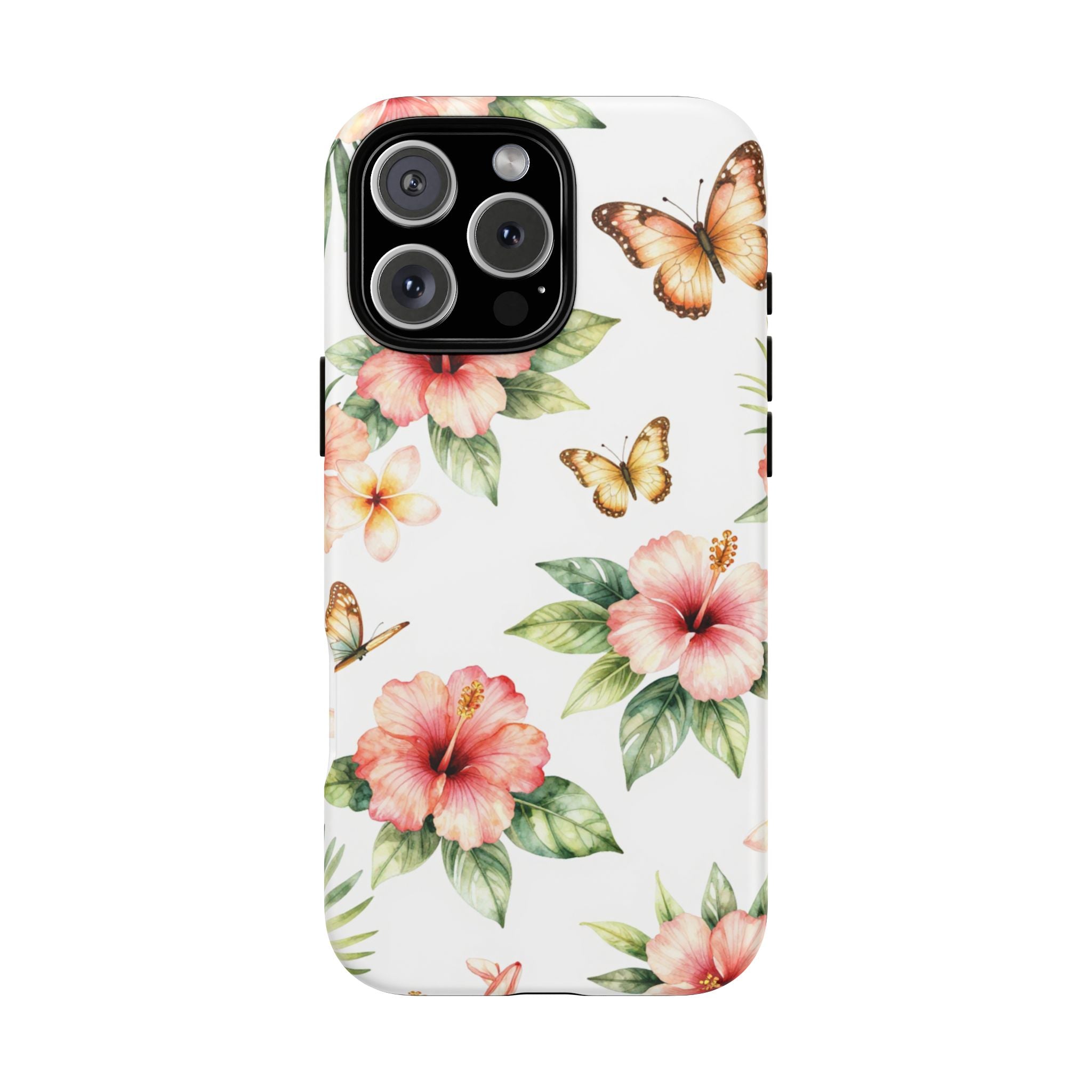 Floral Butterflies Tough Phone Case – Tropical Hibiscus Protective Cover